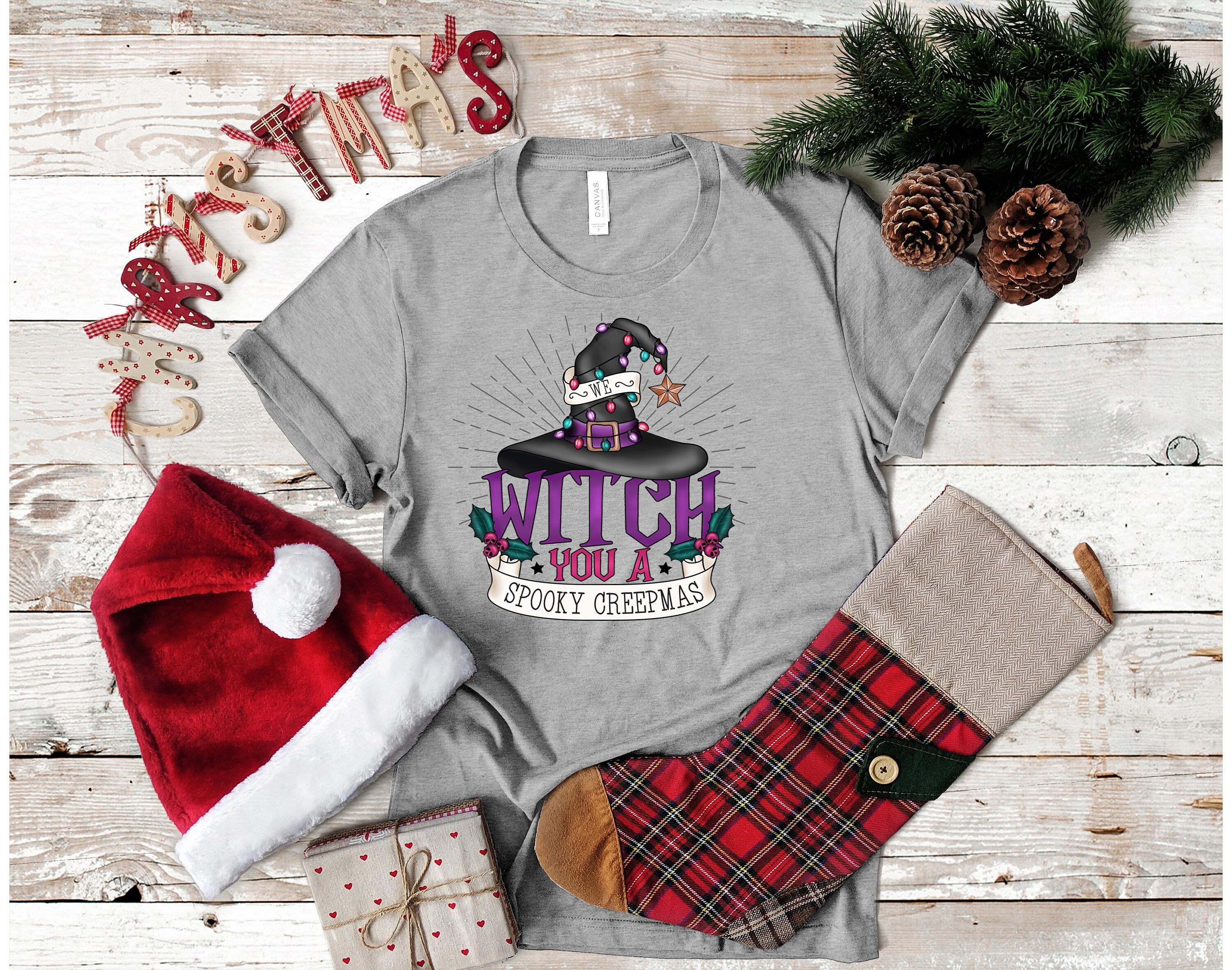 Spooky Creepmas Witch Hat Tee - Witchy Christmas Shirt