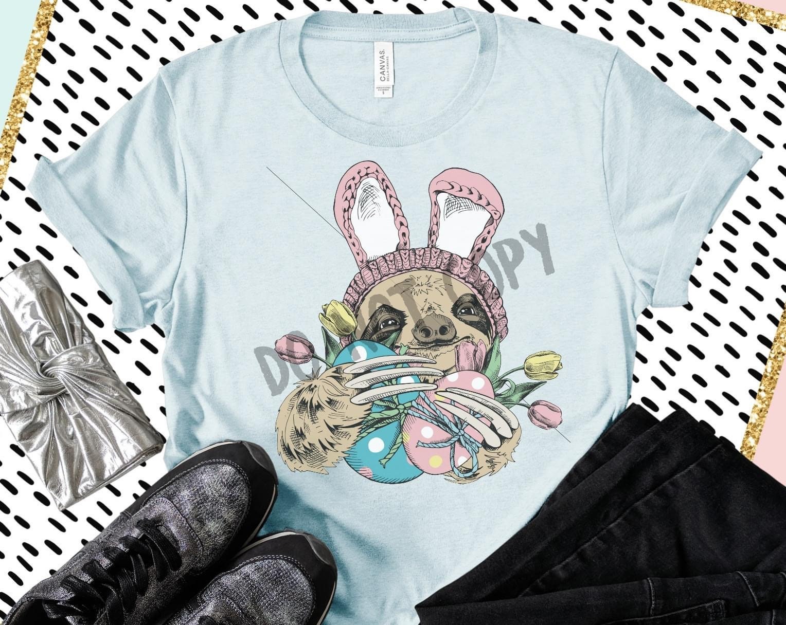 Easter Sloth Bunny Ears Tee, Cute Sloth Lover Gift