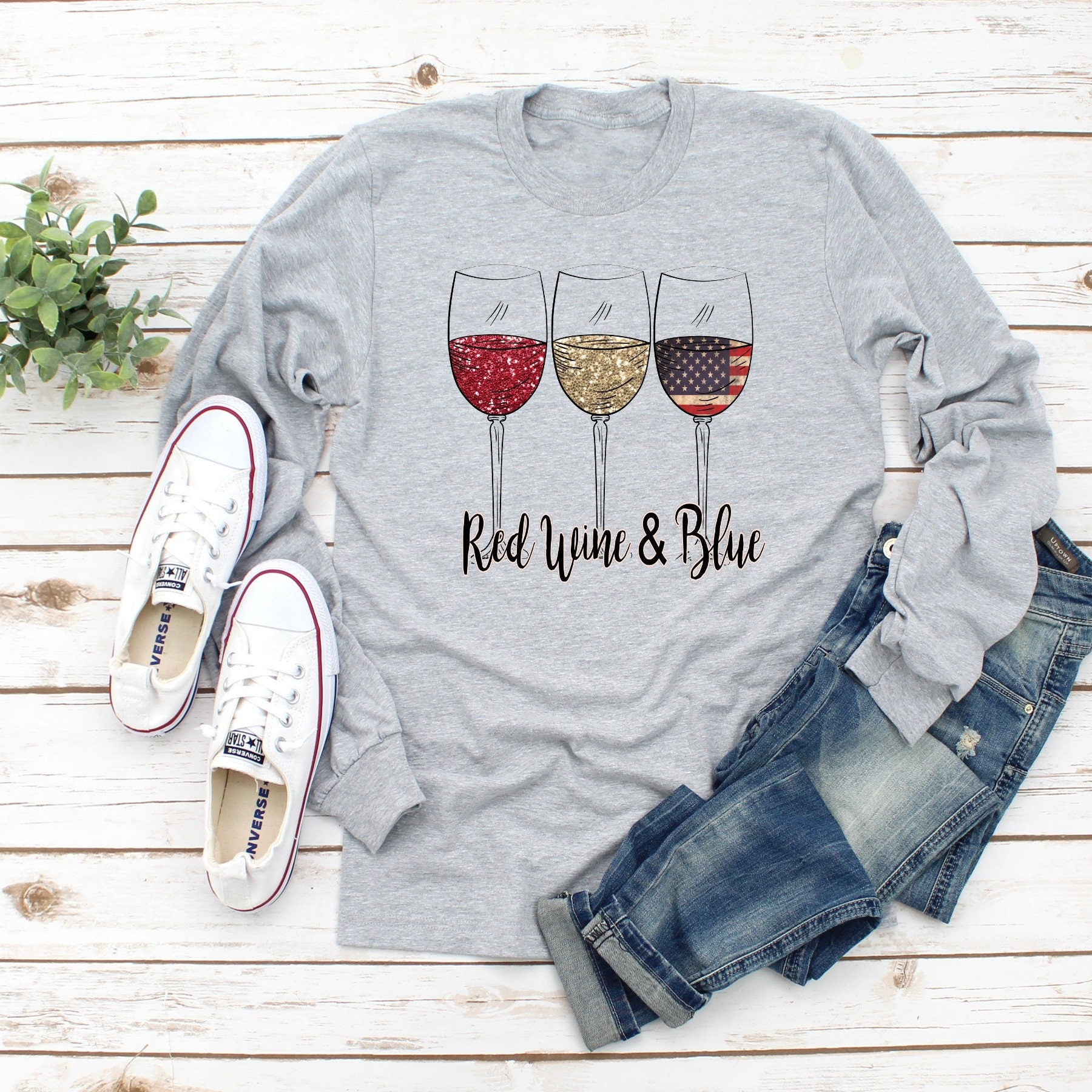 Red Wine & Blue 4th of July Long Sleeve Shirt