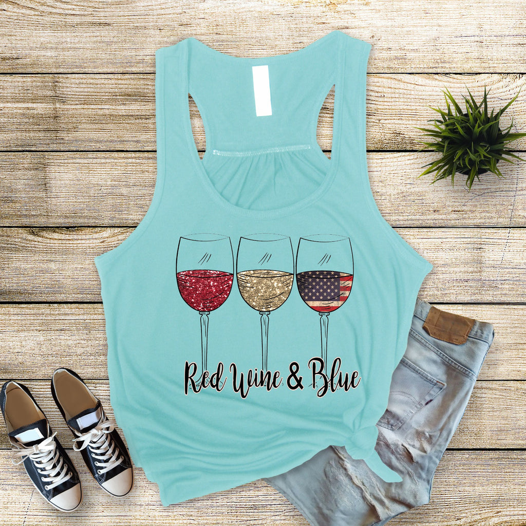 Patriotic Wine Glasses Bella Canvas Tank: Personalized 4th of July Tumbler Set