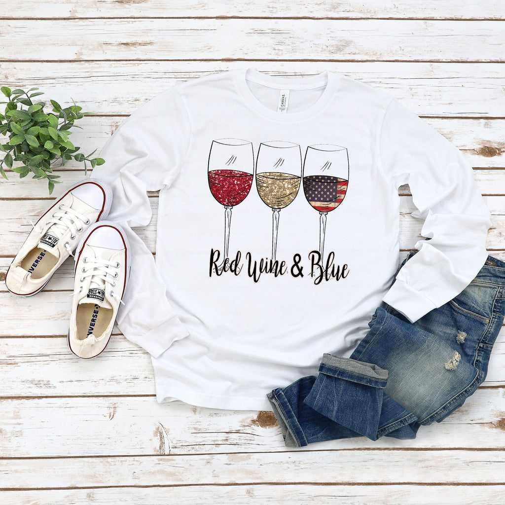 Red Wine & Blue 4th of July Long Sleeve Shirt