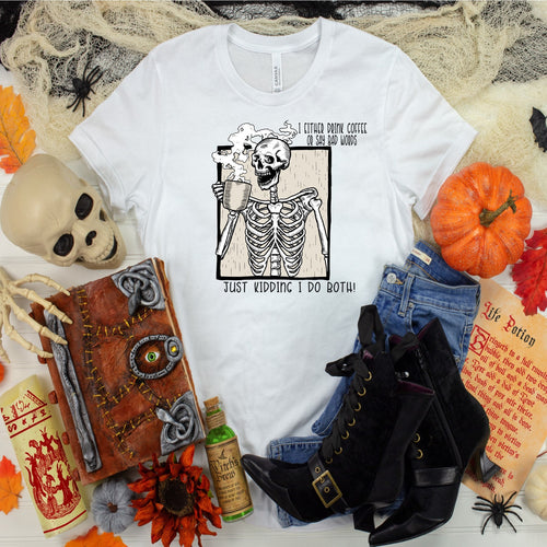Coffee and Bad Words Skeleton T-Shirt: Funny Coffee Lover Tee