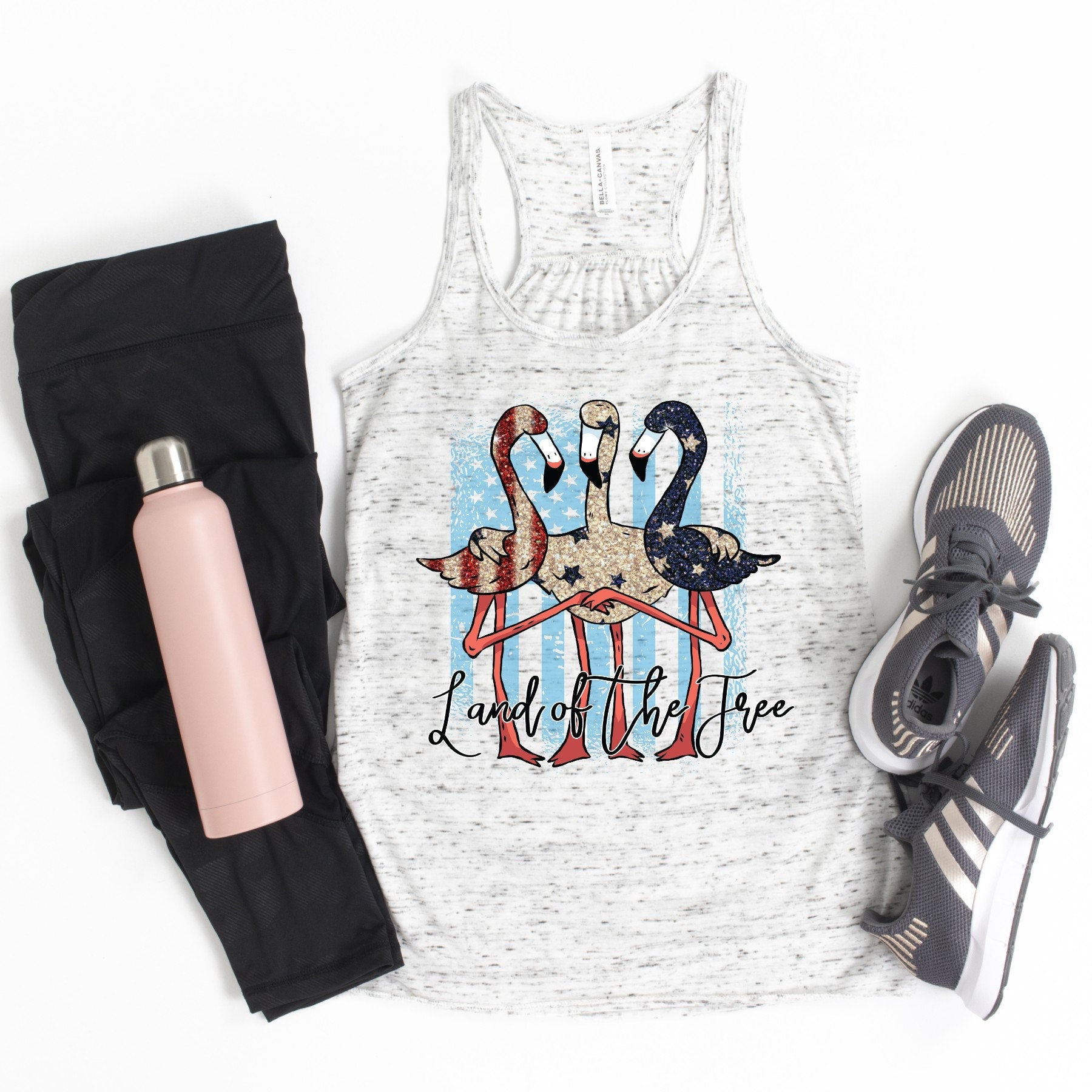 4th of July Flamingo Tank: Red White Blue Patriotic Bella Canvas