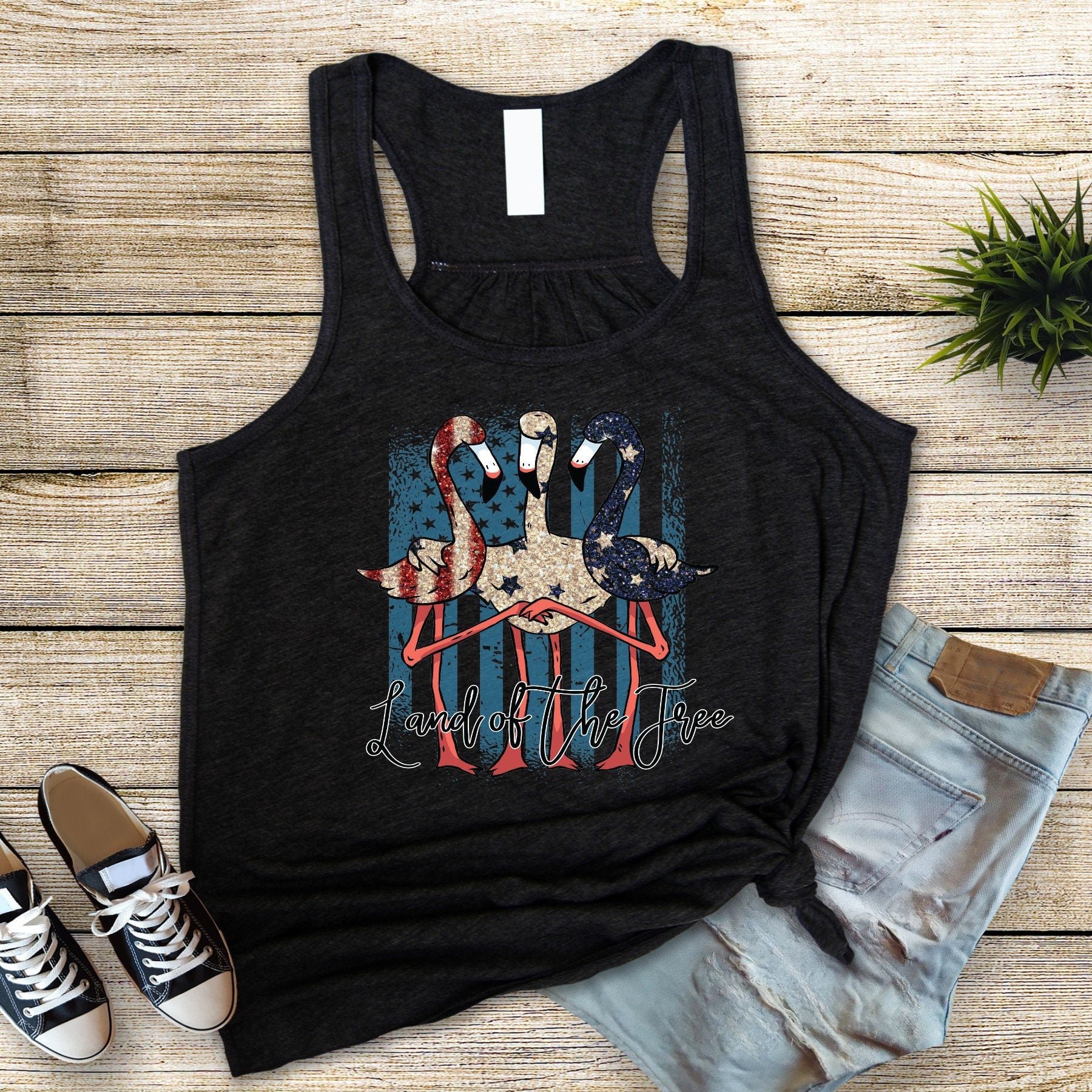 4th of July Flamingo Tank: Red White Blue Patriotic Bella Canvas