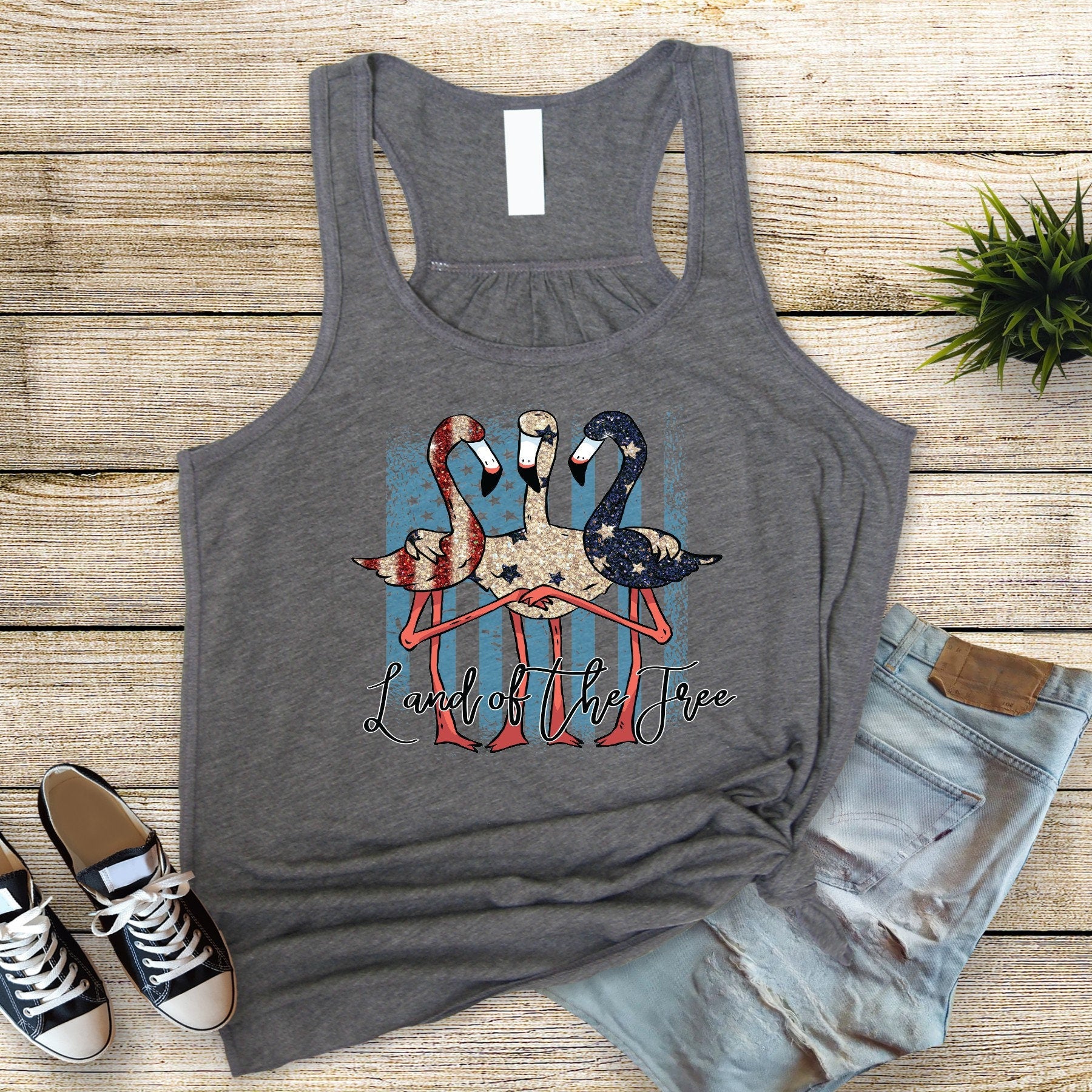 4th of July Flamingo Tank: Red White Blue Patriotic Bella Canvas