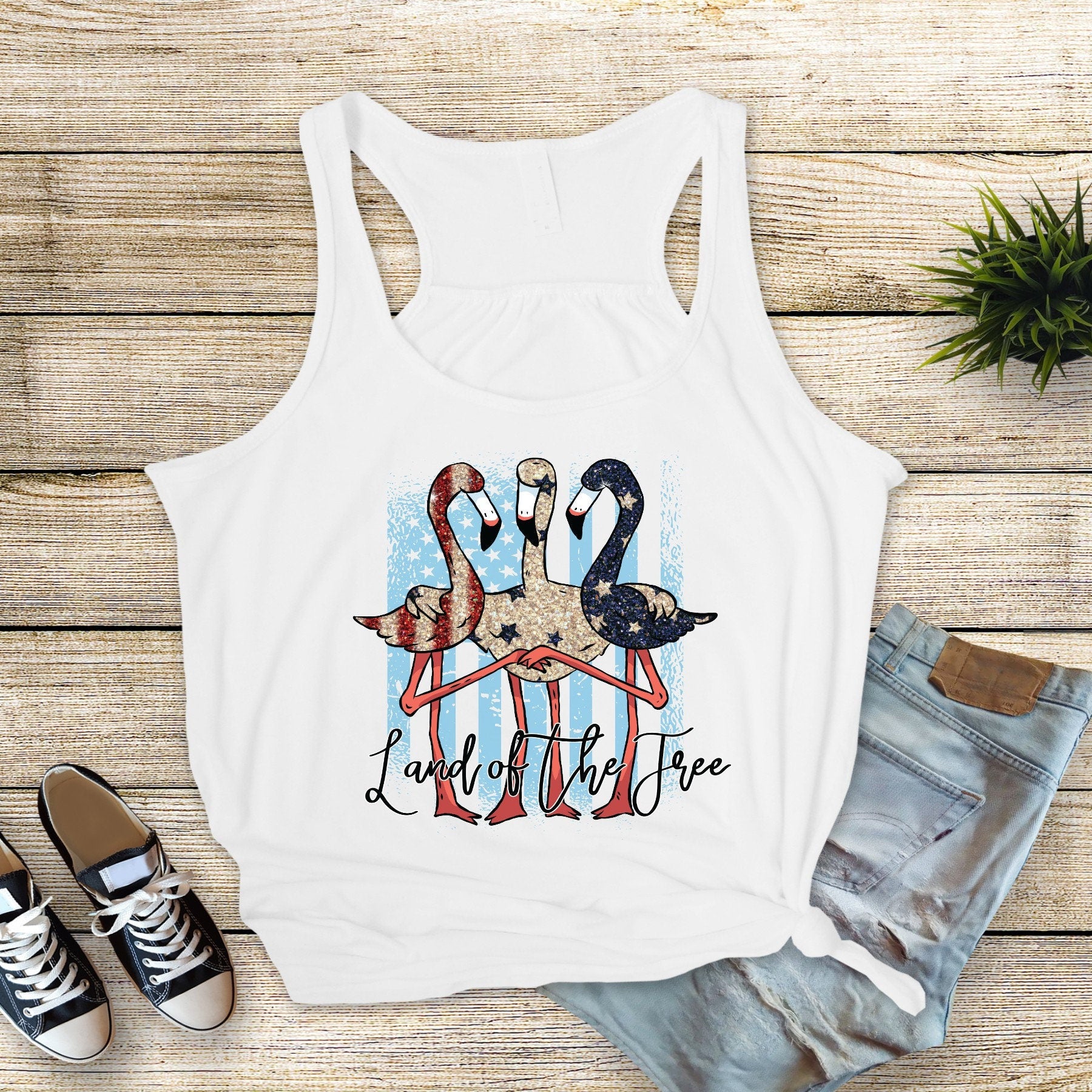 4th of July Flamingo Tank: Red White Blue Patriotic Bella Canvas