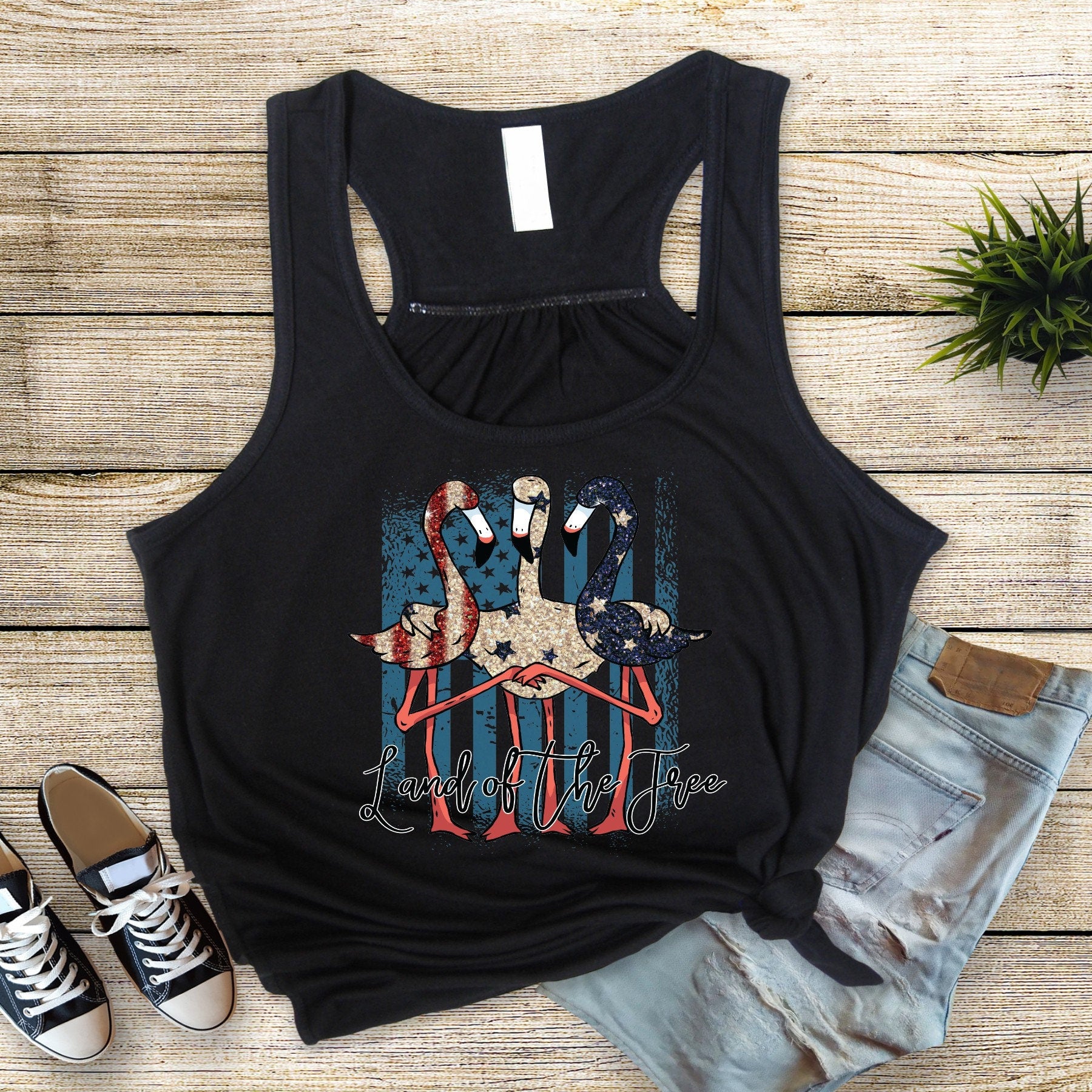 4th of July Flamingo Tank: Red White Blue Patriotic Bella Canvas