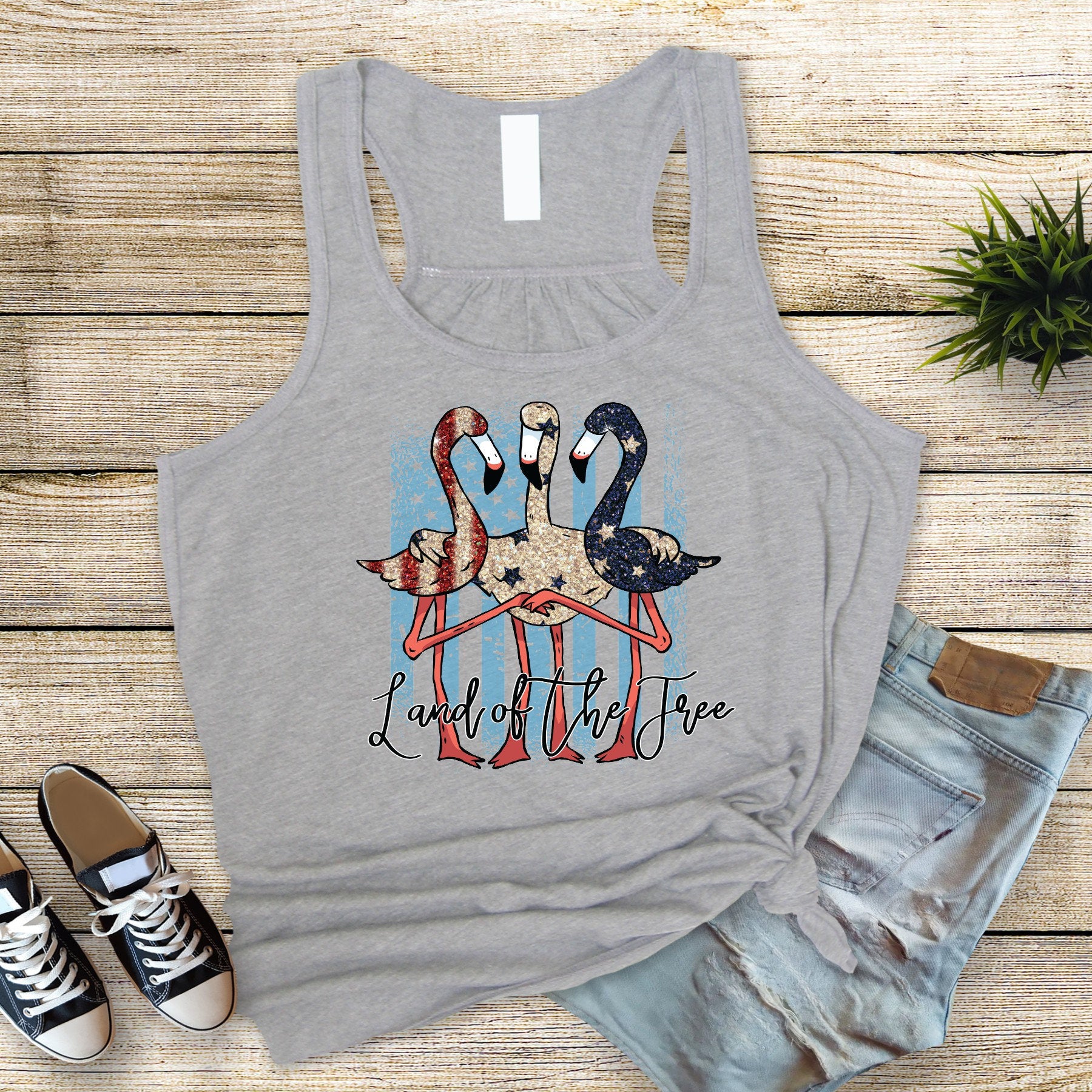 4th of July Flamingo Tank: Red White Blue Patriotic Bella Canvas