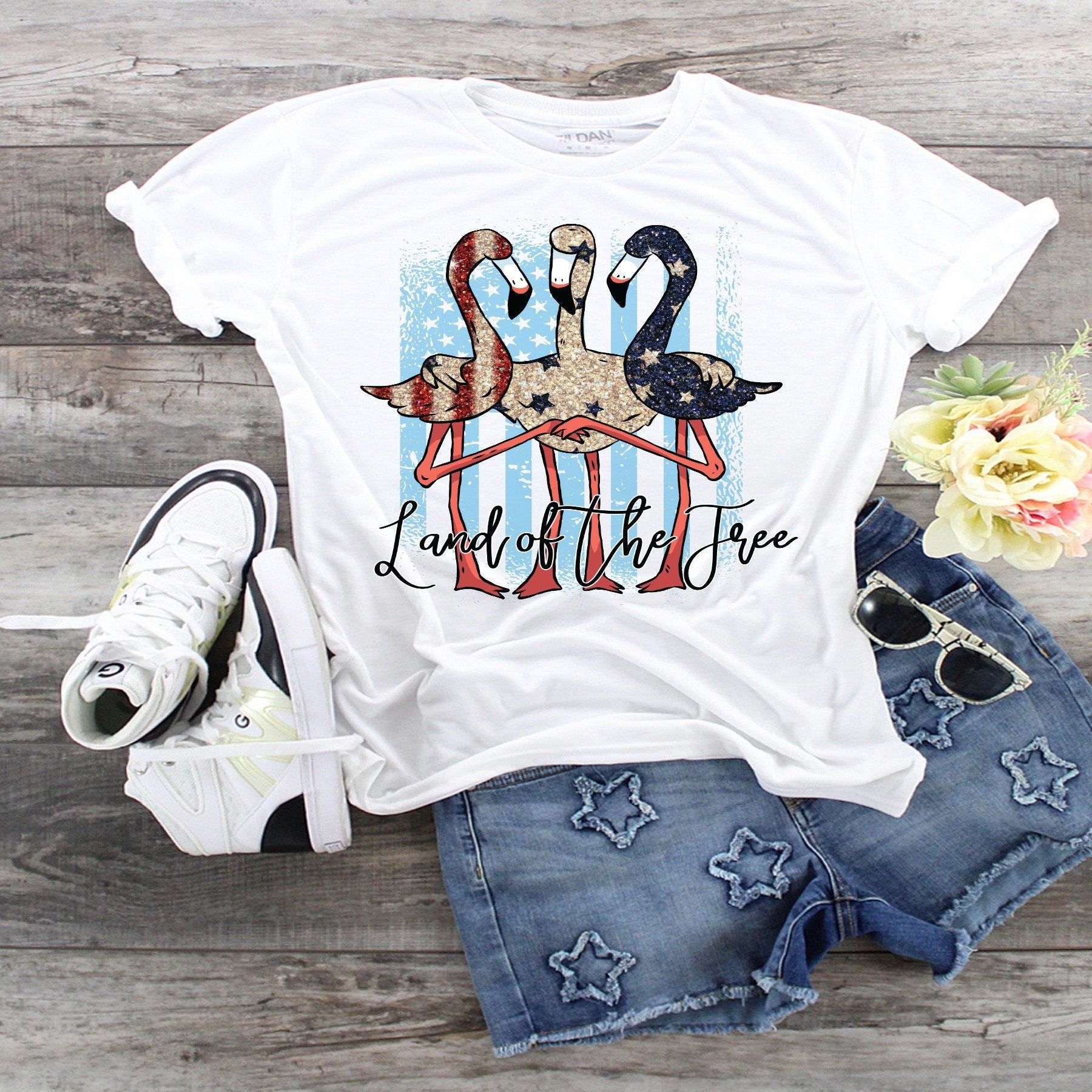 Youth 4th of July Flamingo T-Shirt: Land Of The Free Design