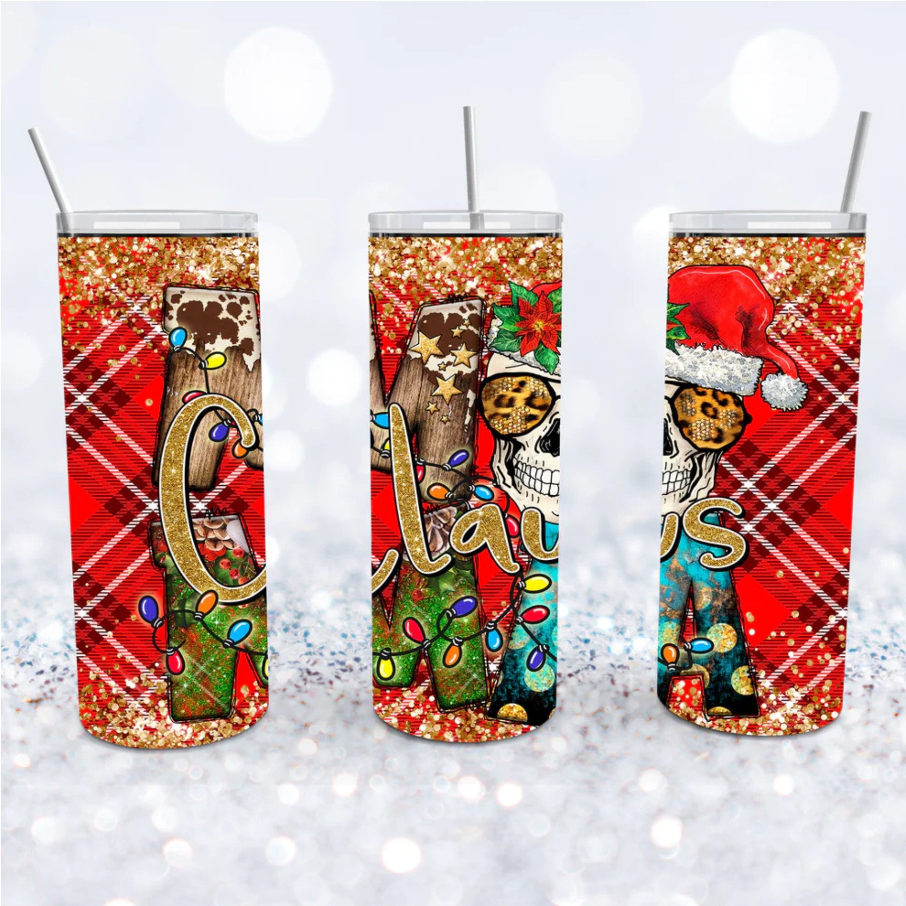 Scary Claus Skull Tumbler: Creepy Christmas 20oz Skinny Tumbler