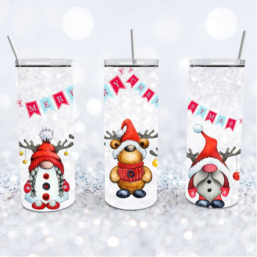 Christmas Gnome Reindeer 20oz Tumbler: Merry Christmas UV Print