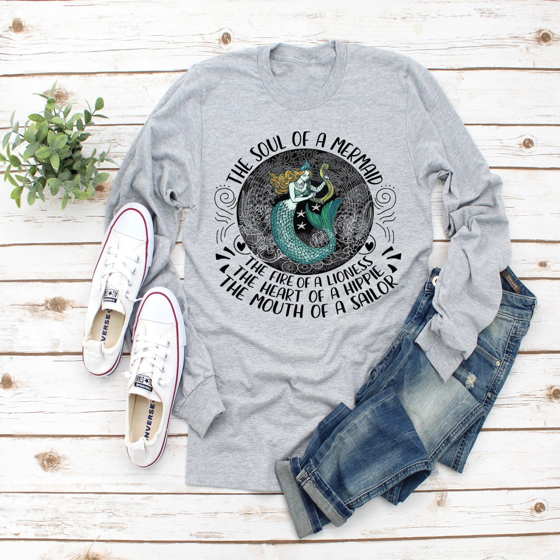 Soul of a Mermaid Long Sleeve Shirt, Hippie Lioness Sailor
