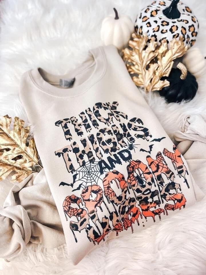 Thick Thighs & Spooky Vibes Halloween Crewneck Sweatshirt