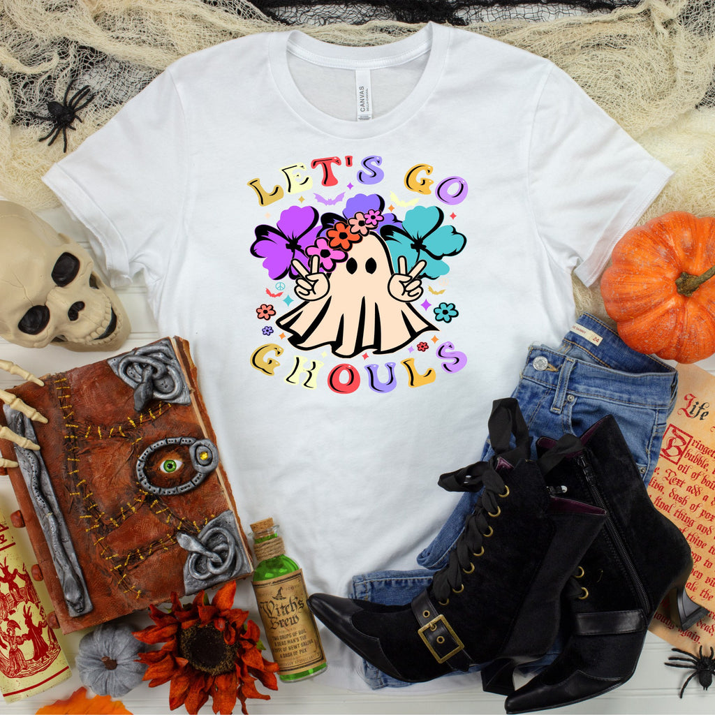 Let's Go Ghouls Retro Ghost Tee: Hippie Halloween