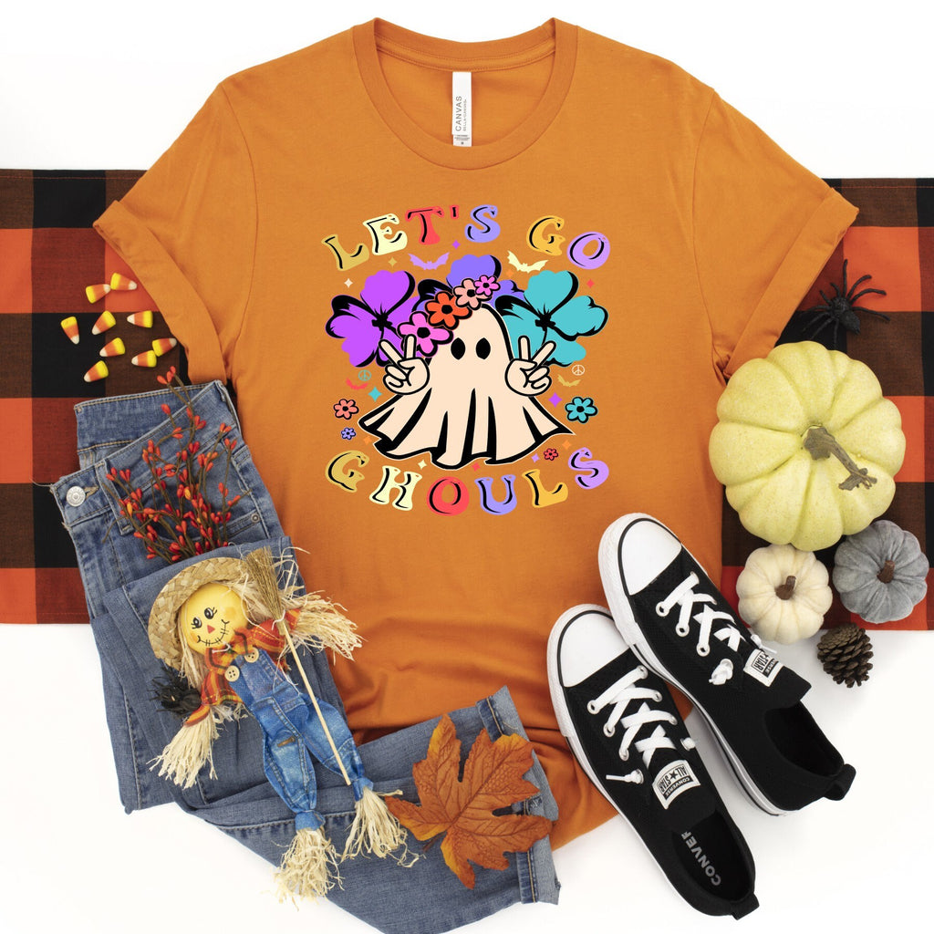 Let's Go Ghouls Retro Ghost Tee: Hippie Halloween