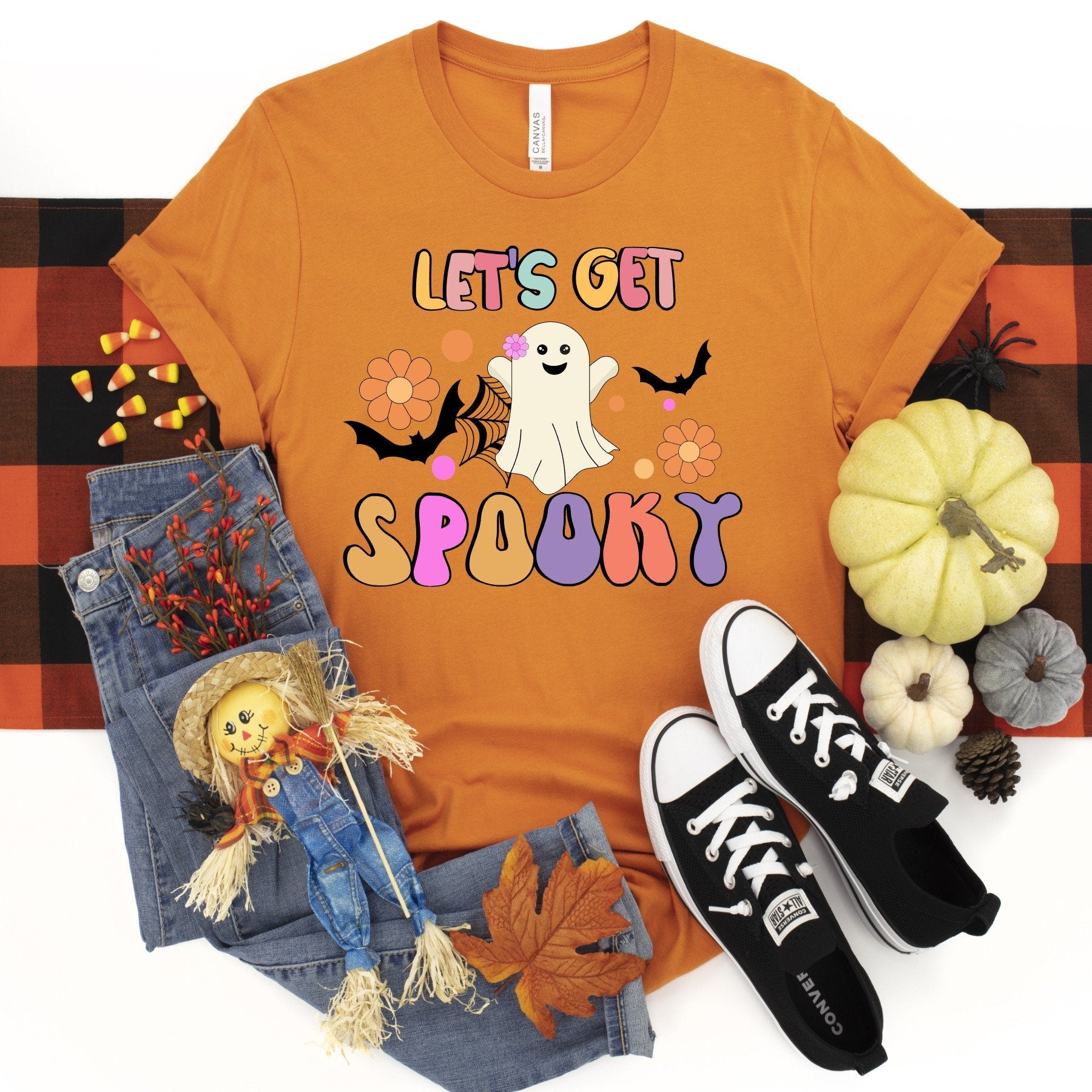 Retro Hippie Ghost Halloween T-Shirt: Spooky Flower Power