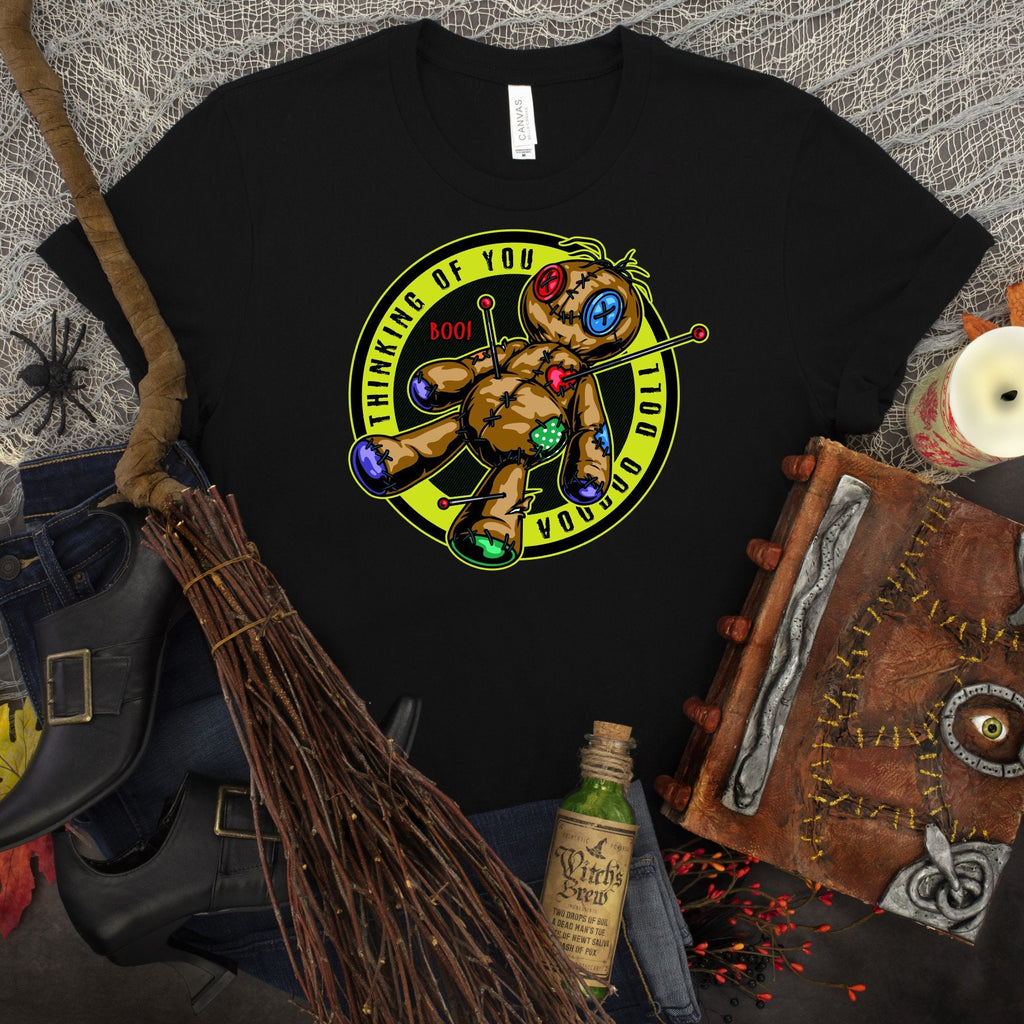 Voodoo Doll 'Think of You' Graphic Tee - Unisex Cotton Witchcraft Fashion