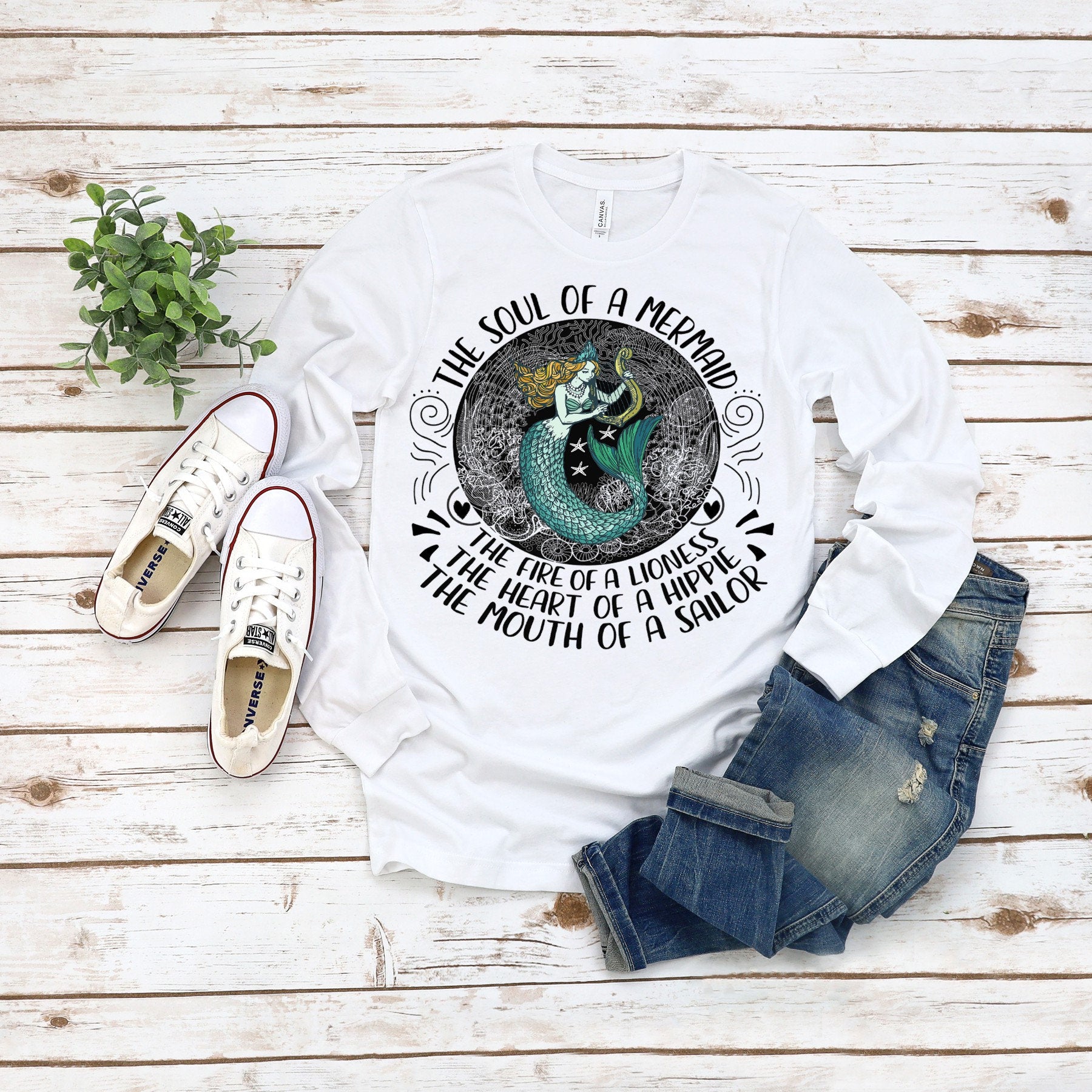 Soul of a Mermaid Long Sleeve Shirt, Hippie Lioness Sailor