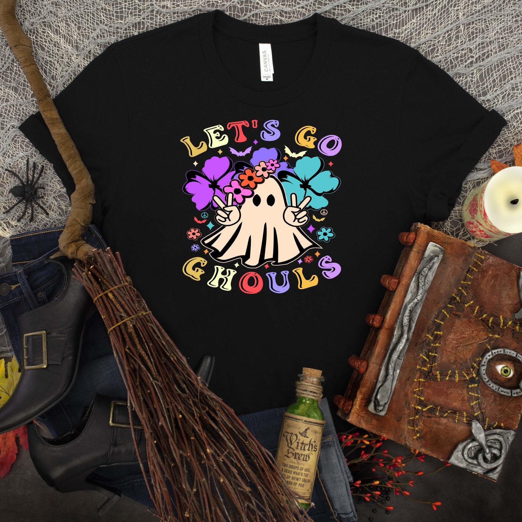 Let's Go Ghouls Retro Ghost Tee: Hippie Halloween