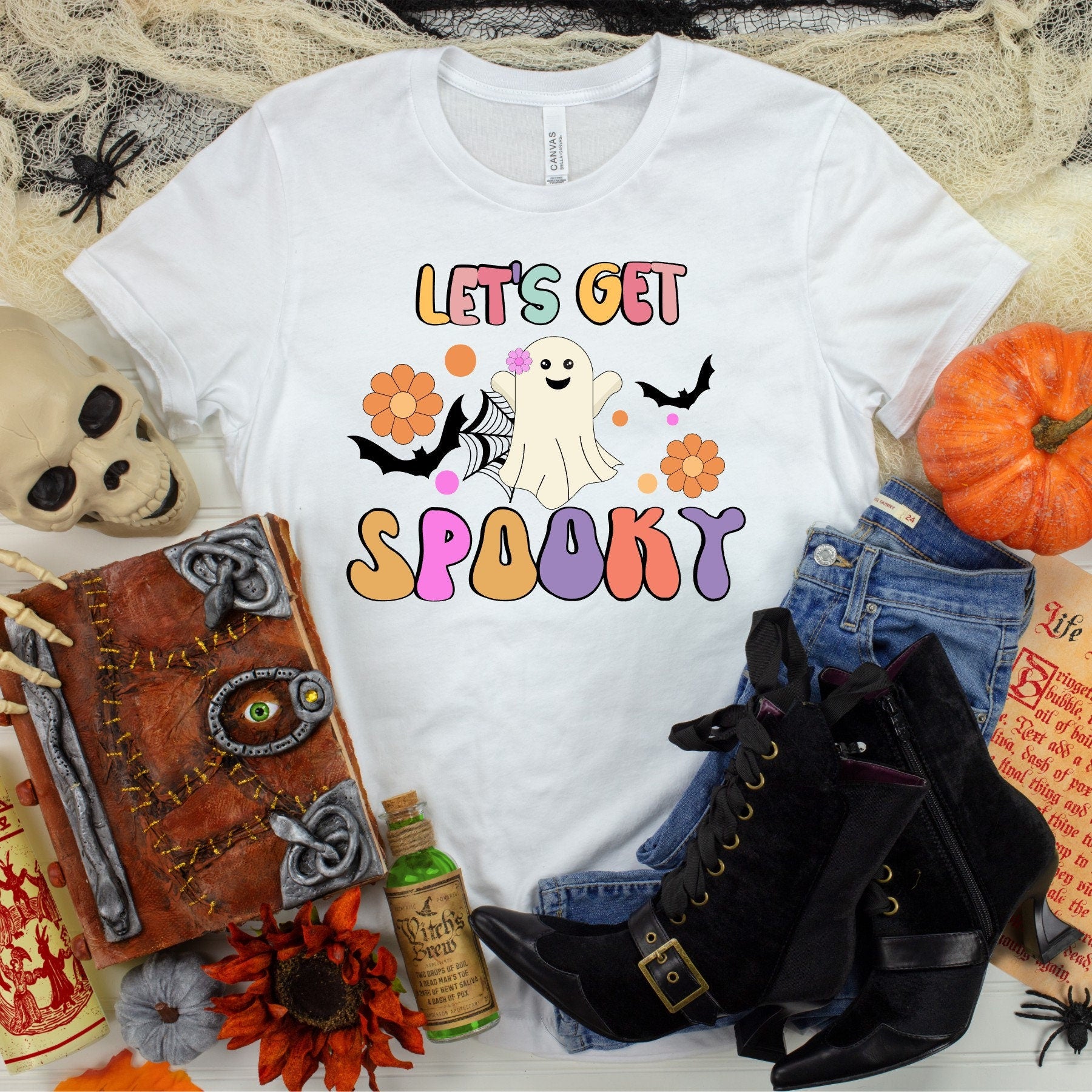 Retro Hippie Ghost Halloween T-Shirt: Spooky Flower Power