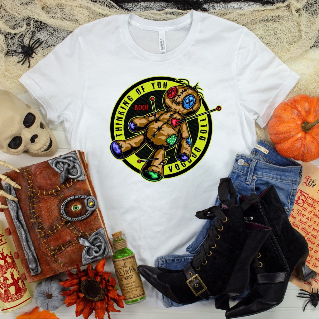 Voodoo Doll 'Think of You' Graphic Tee - Unisex Cotton Witchcraft Fashion