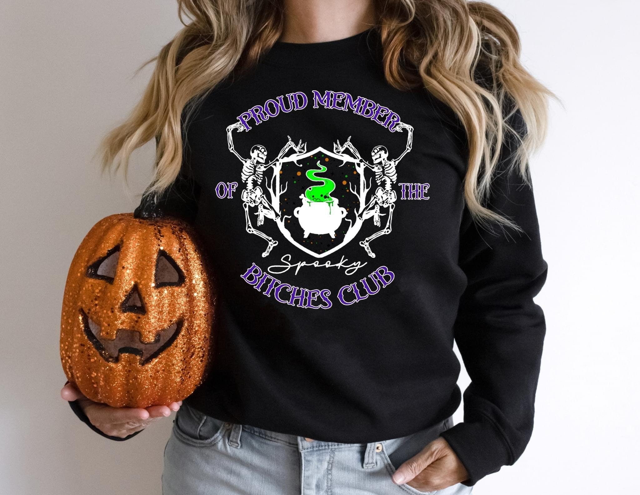 Spooky Bitches Club Crewneck Sweatshirt: Witchy Cauldron Design