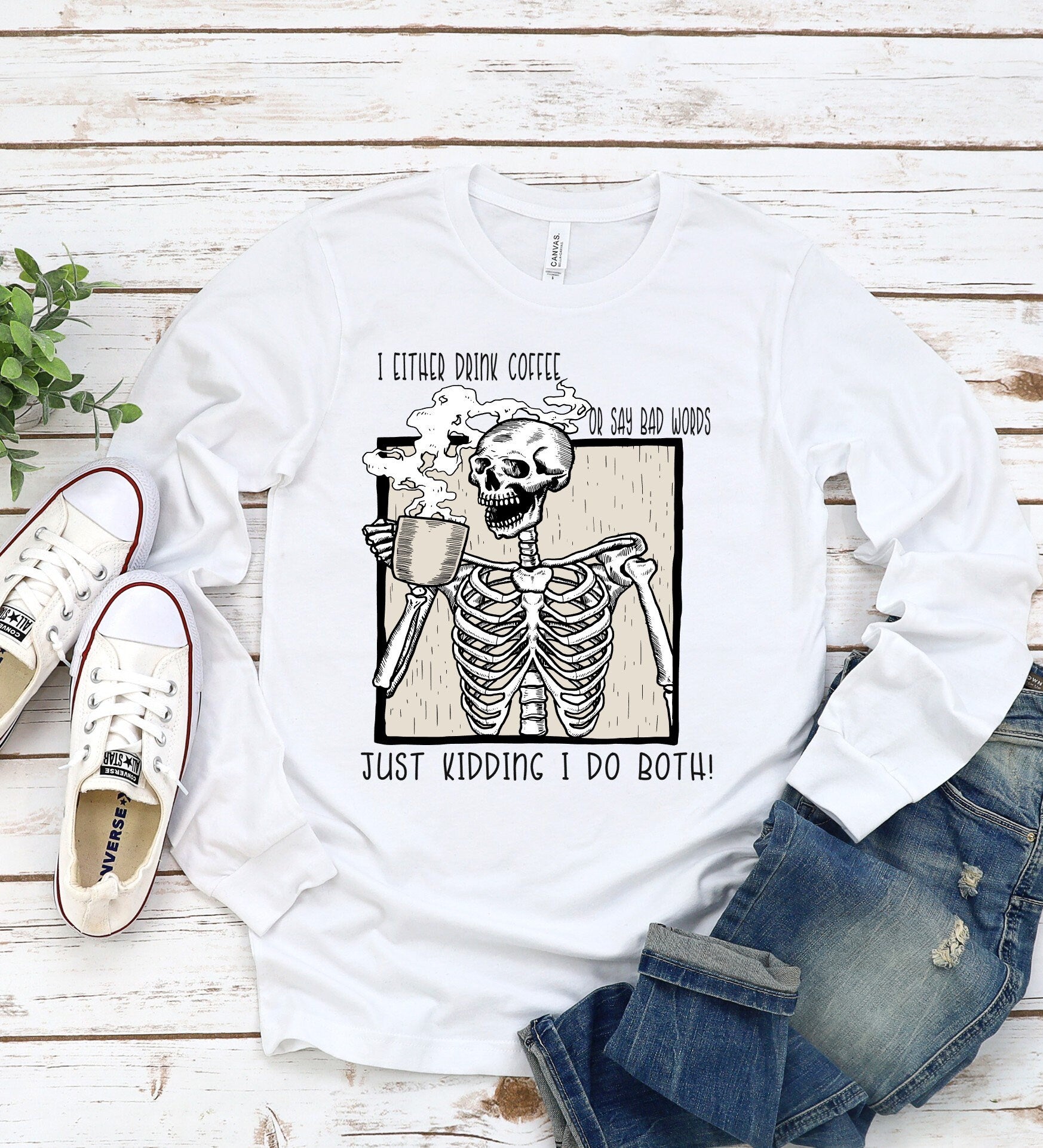 Coffee Skeleton Bella Canvas T-Shirt: Funny Graphic Tee