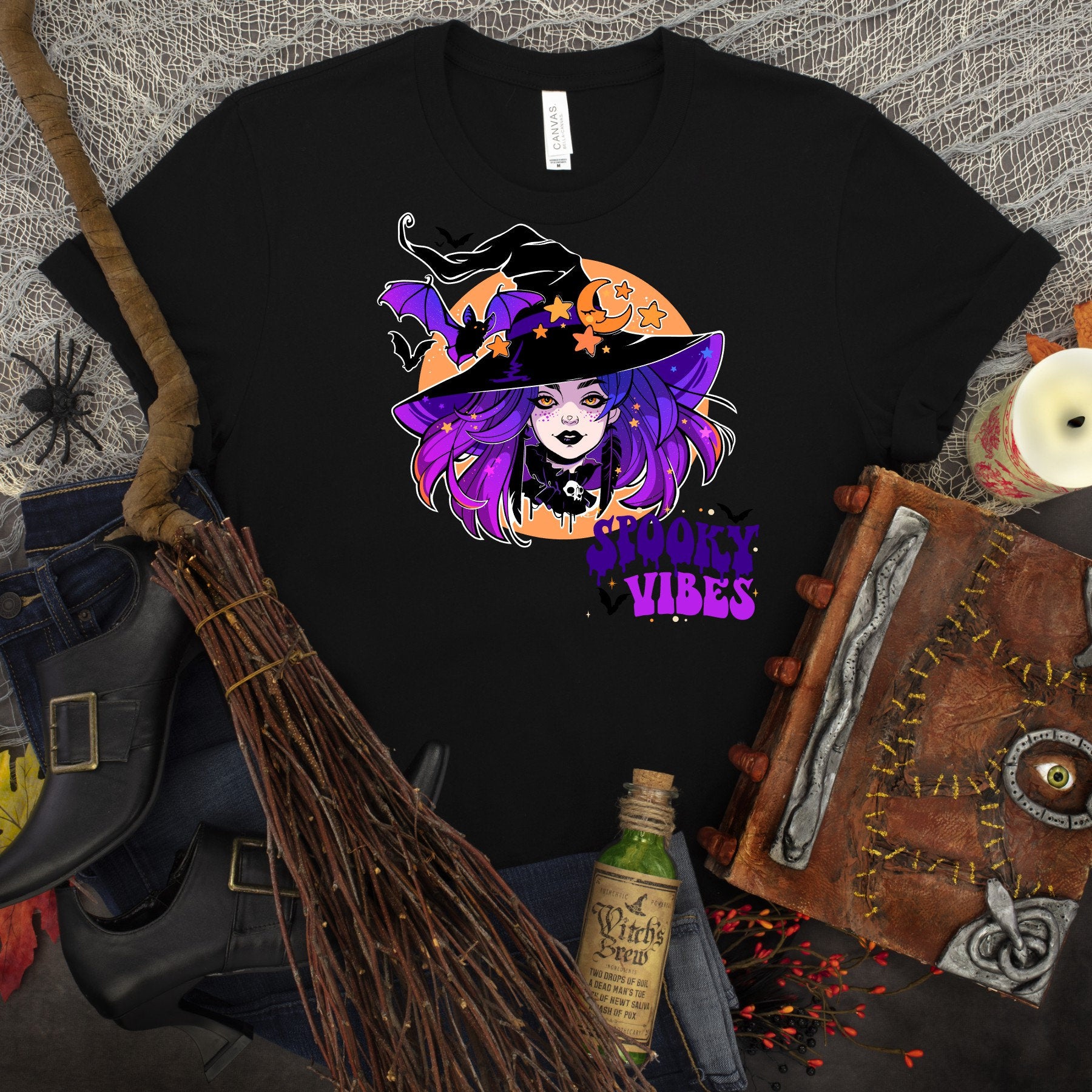 Spooky Vibes Witch Tee: Retro Halloween Shirt