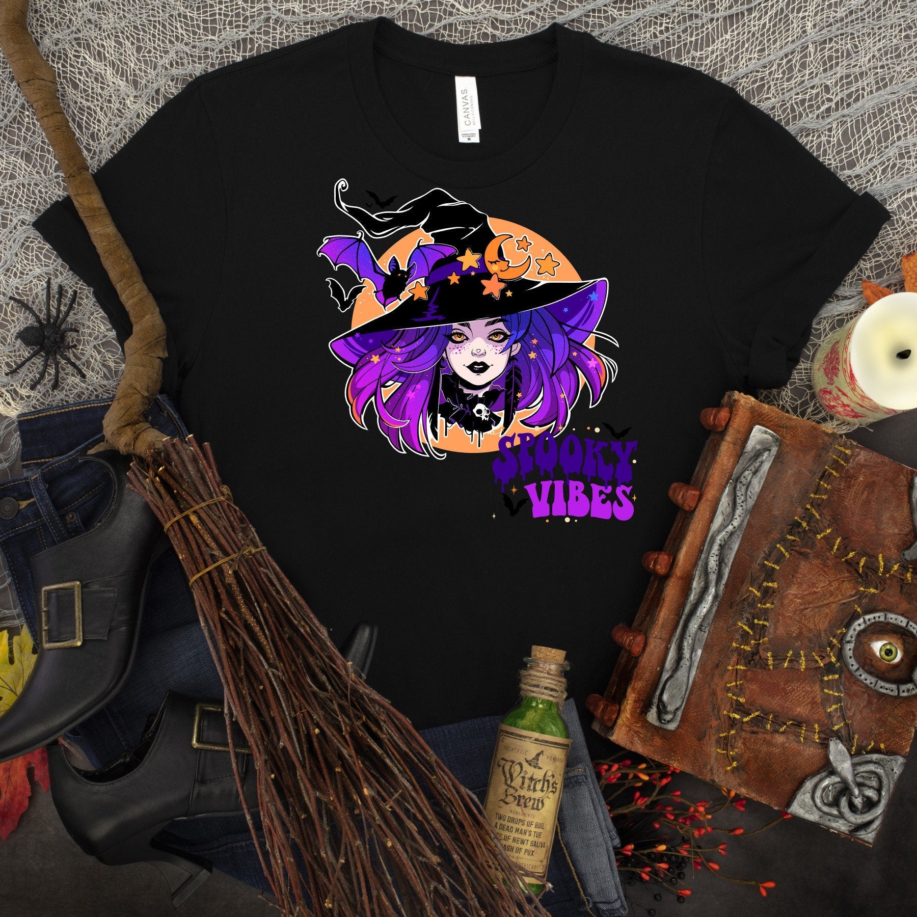 Spooky Vibes Witch Tee: Retro Halloween Shirt