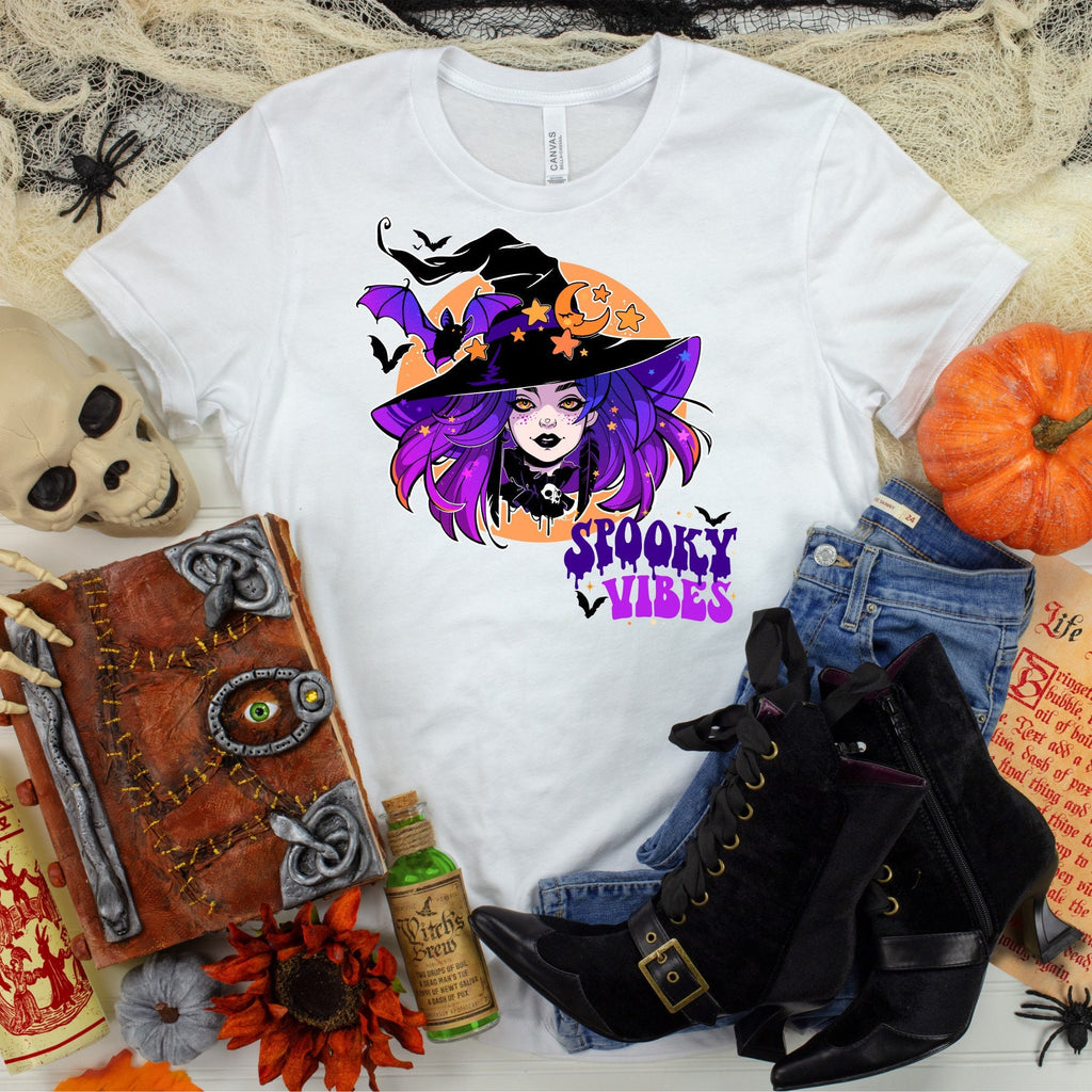Spooky Vibes Witch Tee: Retro Halloween Shirt