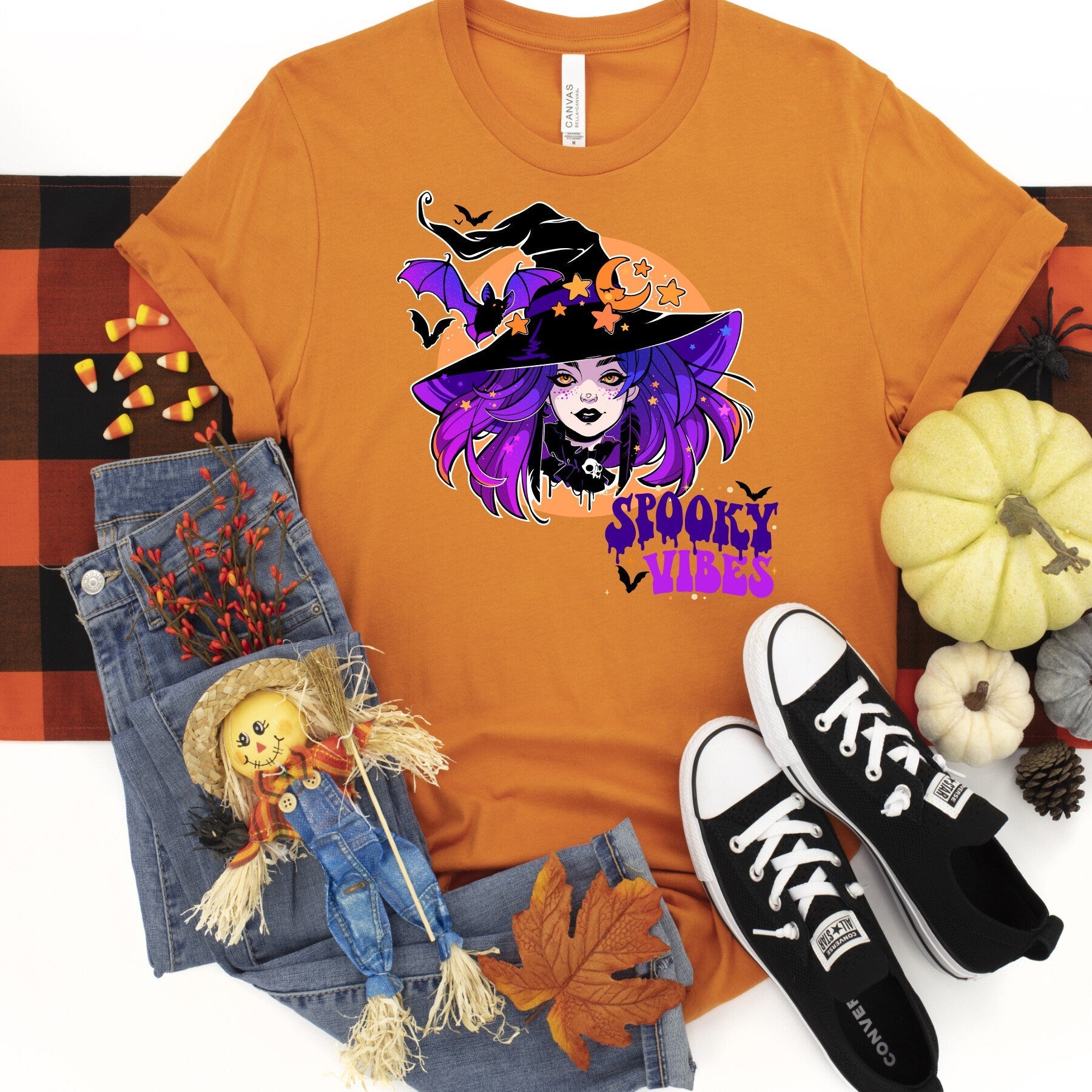 Spooky Vibes Witch Tee: Retro Halloween Shirt