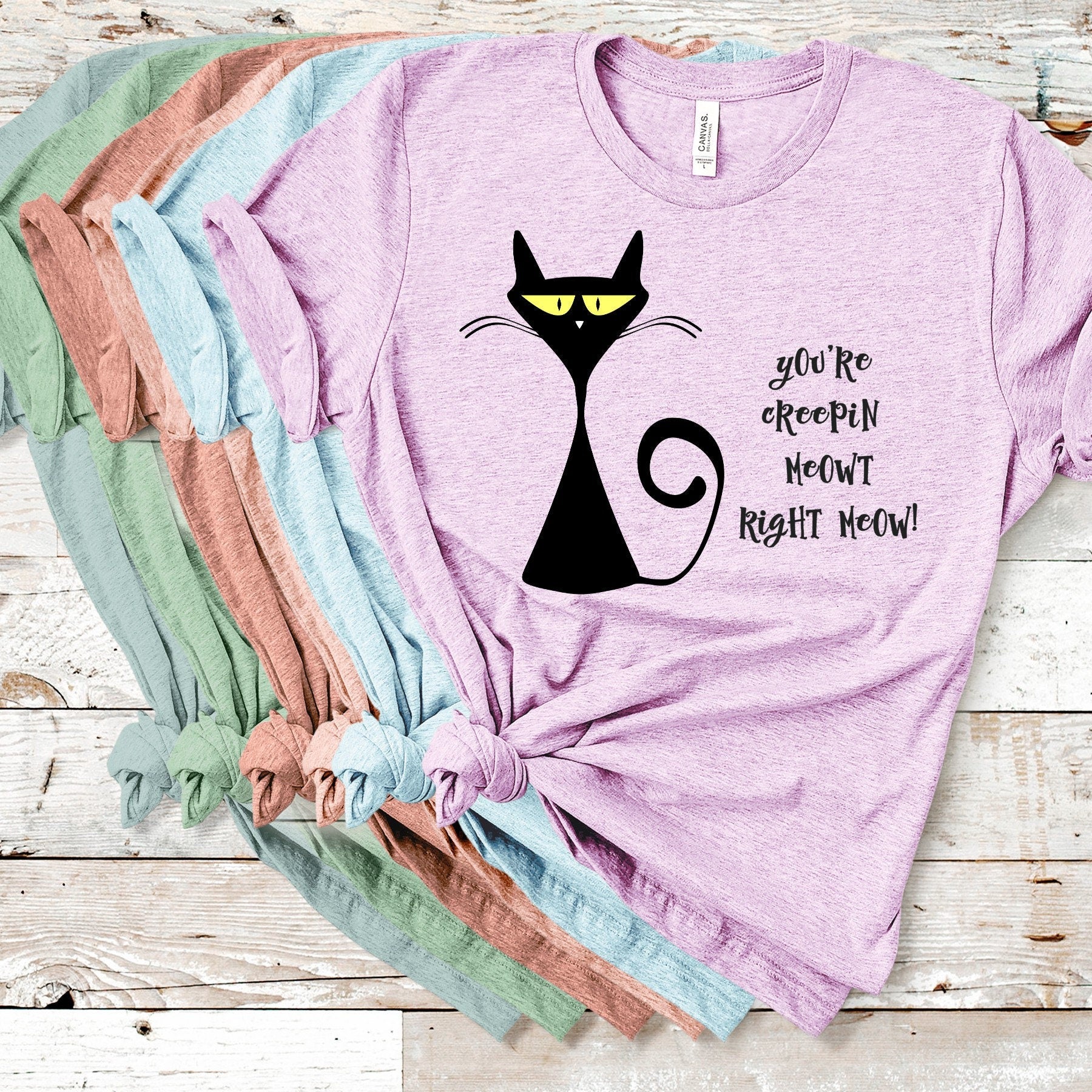 Creepy Black Cat T-Shirt: You're Creepin Meowt Right Meow