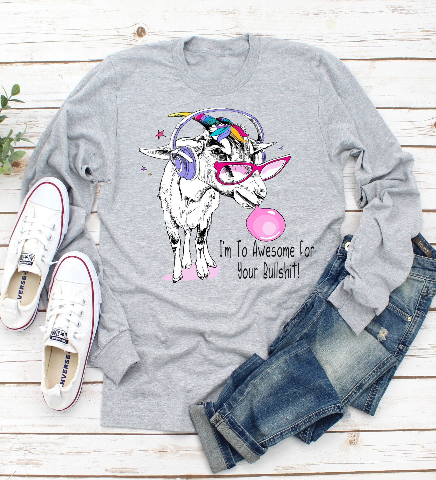 Funny Bubblegum Goat Graphic Tee, Sarcastic Goat Lover Gift