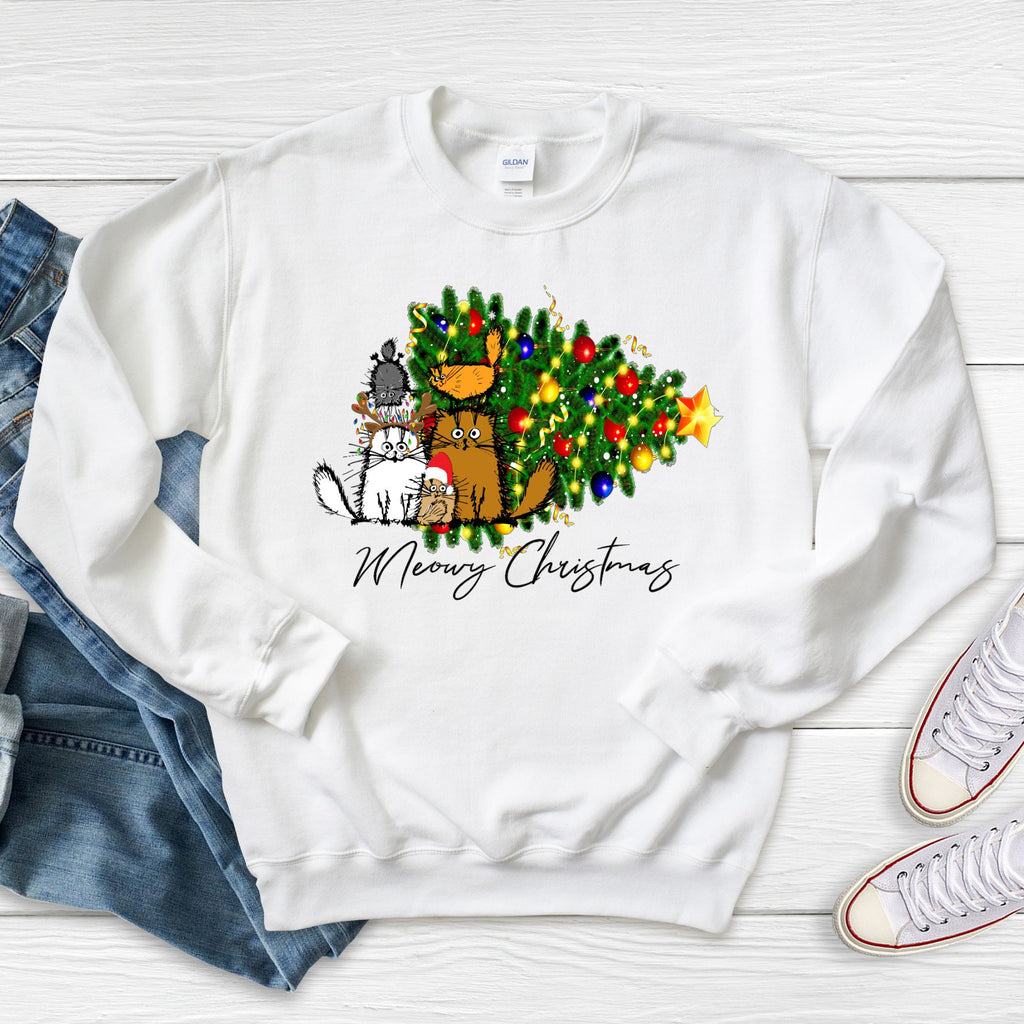 Meowy Christmas Cats Bella Canvas T-Shirt: Funny Holiday Tee