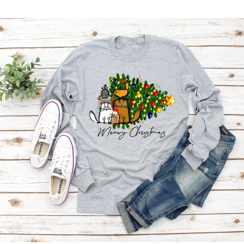 Meowy Christmas Cats Bella Canvas T-Shirt: Funny Holiday Tee