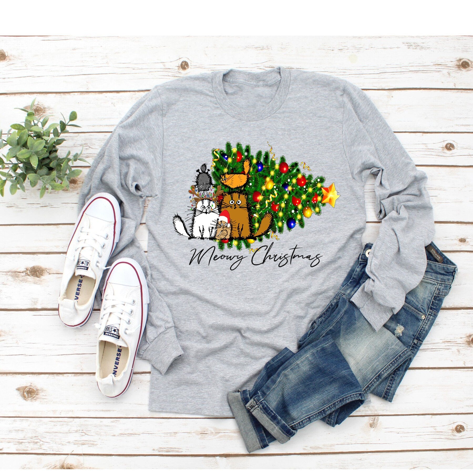 Meowy Christmas Cats Bella Canvas T-Shirt: Funny Holiday Tee