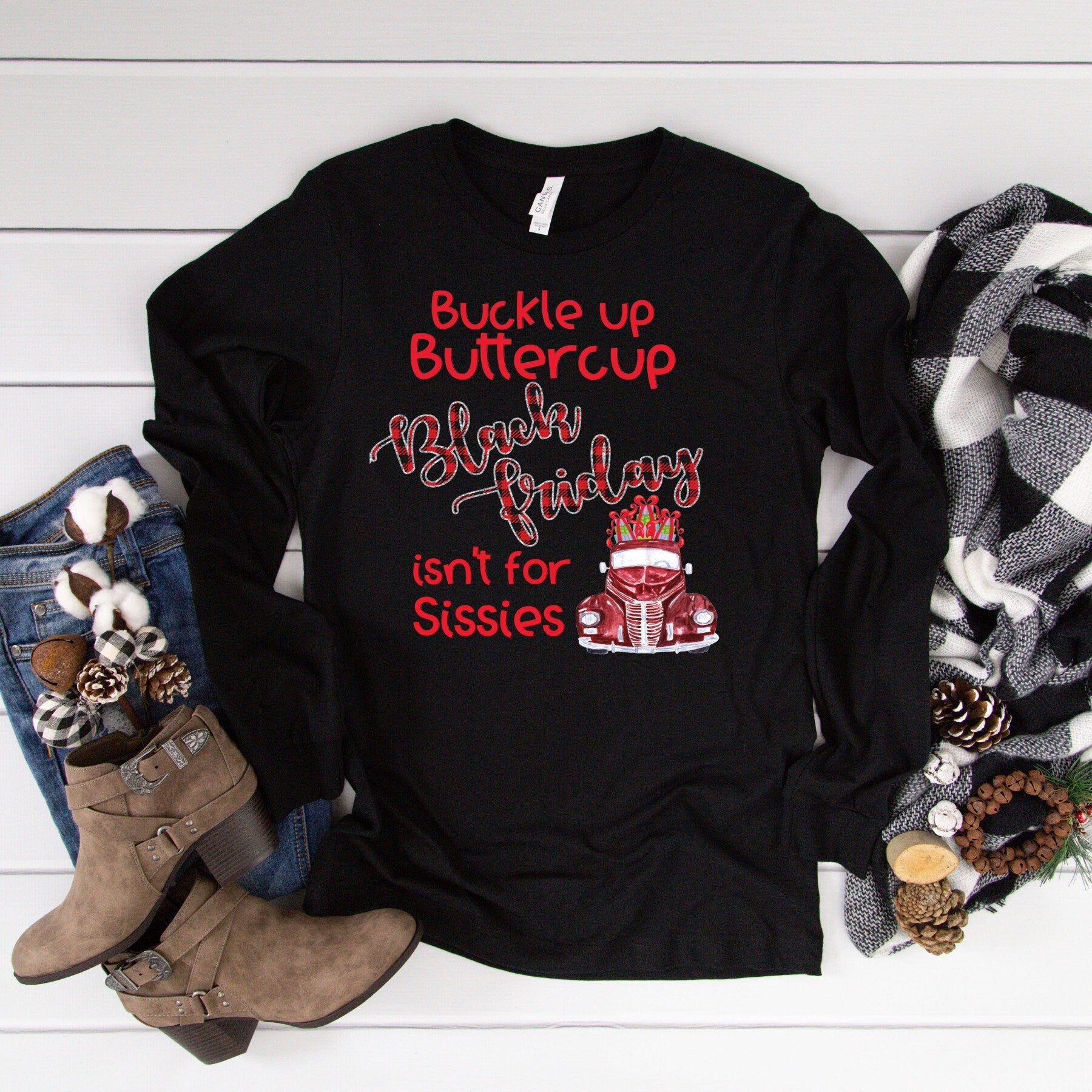 Black Friday Isn't For Sissies Long Sleeve Tee - Red Plaid