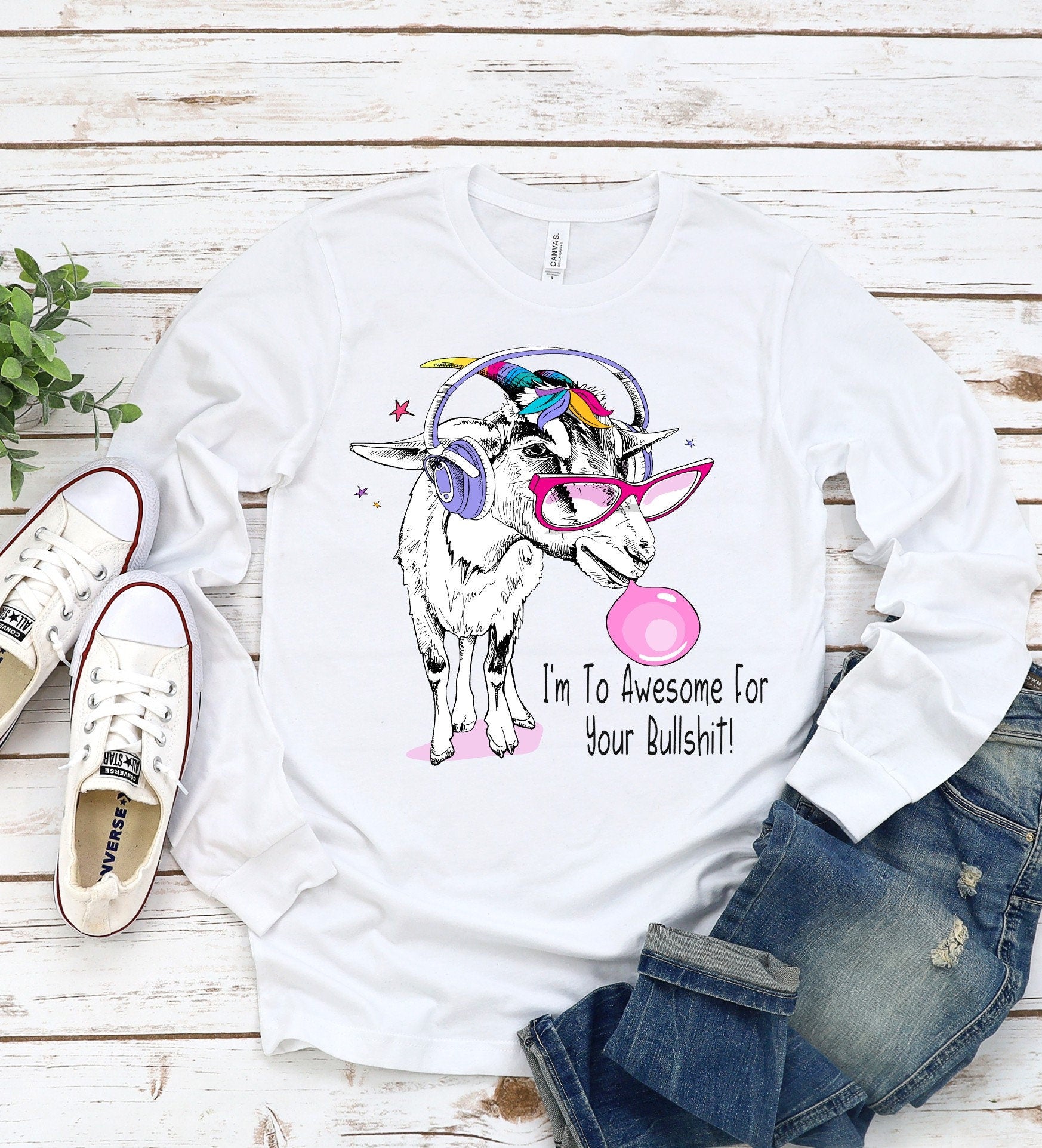 Funny Bubblegum Goat Graphic Tee, Sarcastic Goat Lover Gift