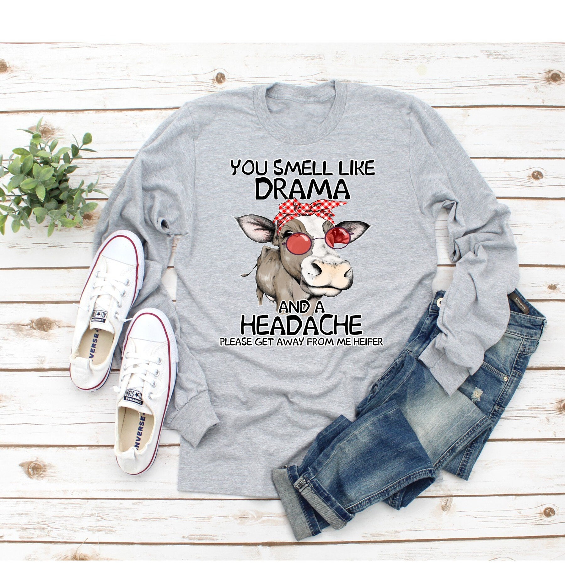 Cow Drama Headache T-Shirt: Red Bandana Sunglasses Heifer Tee