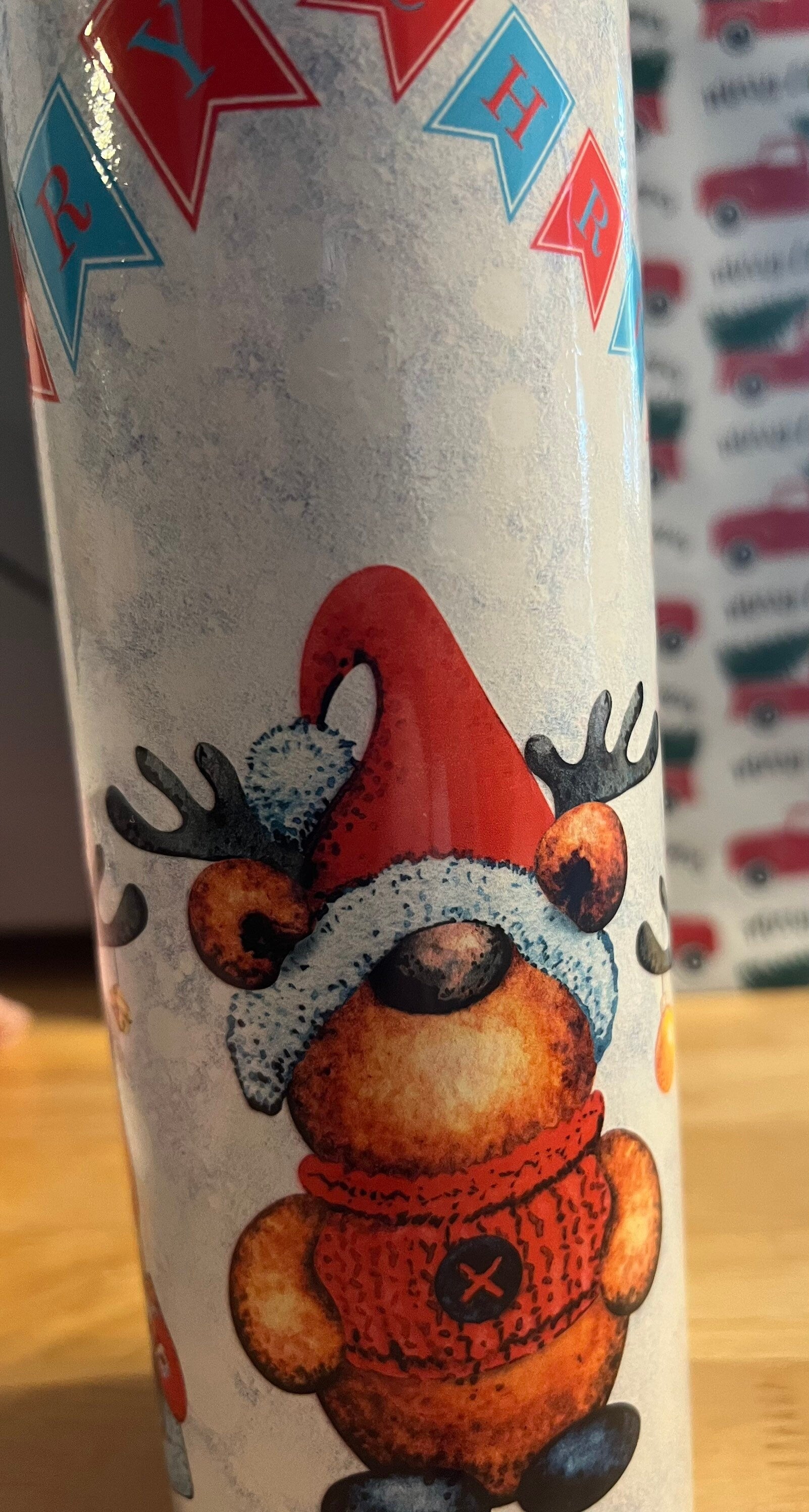 Christmas Gnome Reindeer 20oz Tumbler: Merry Christmas UV Print