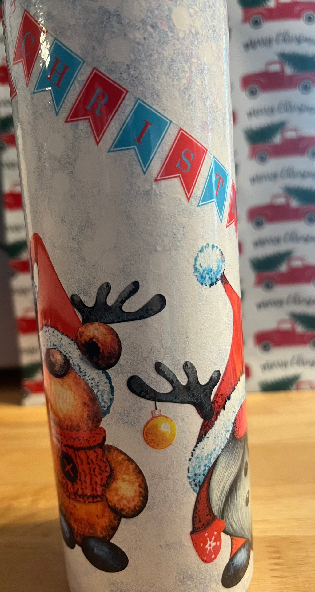 Christmas Gnome Reindeer 20oz Tumbler: Merry Christmas UV Print