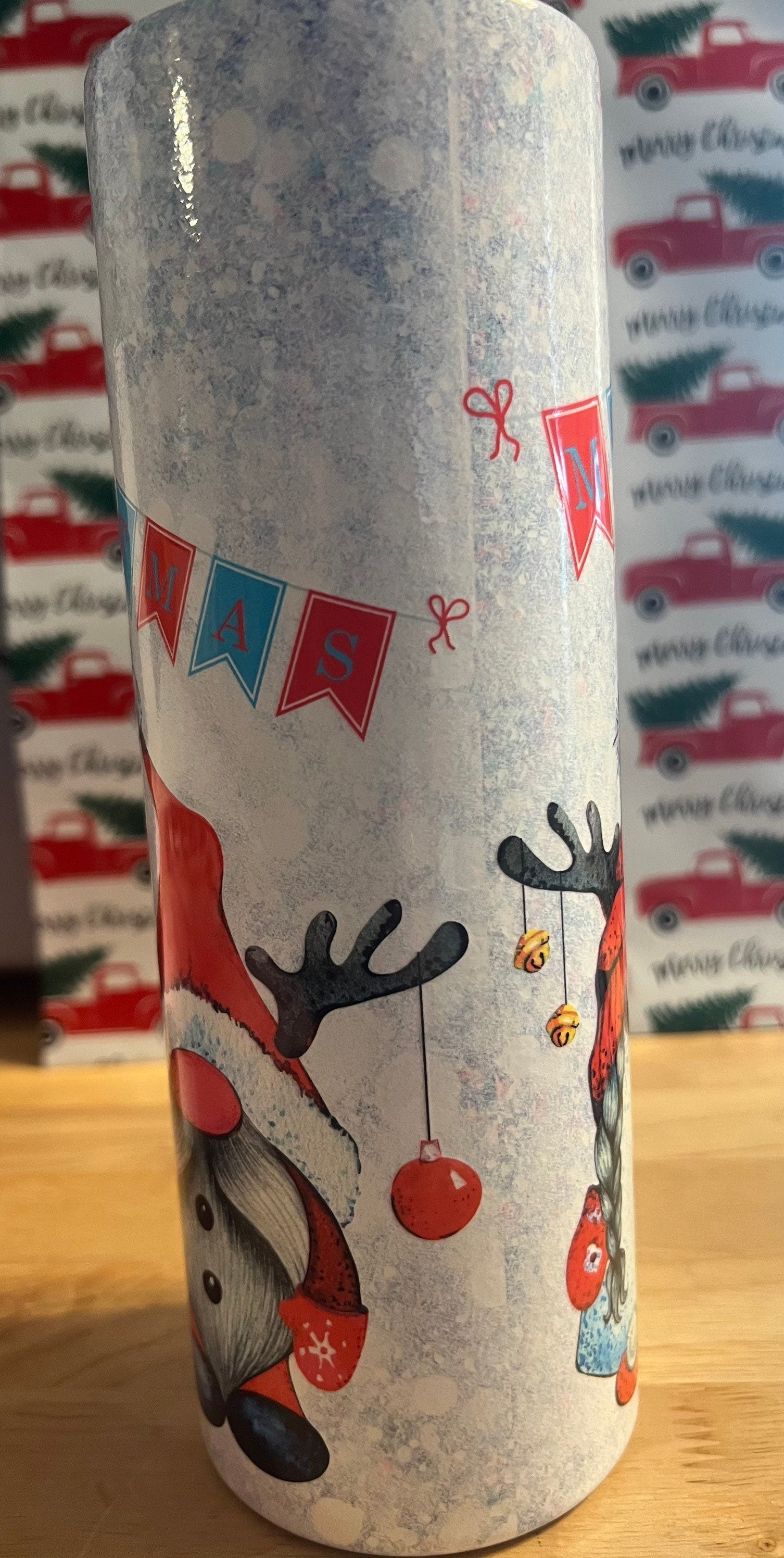 Christmas Gnome Reindeer 20oz Tumbler: Merry Christmas UV Print