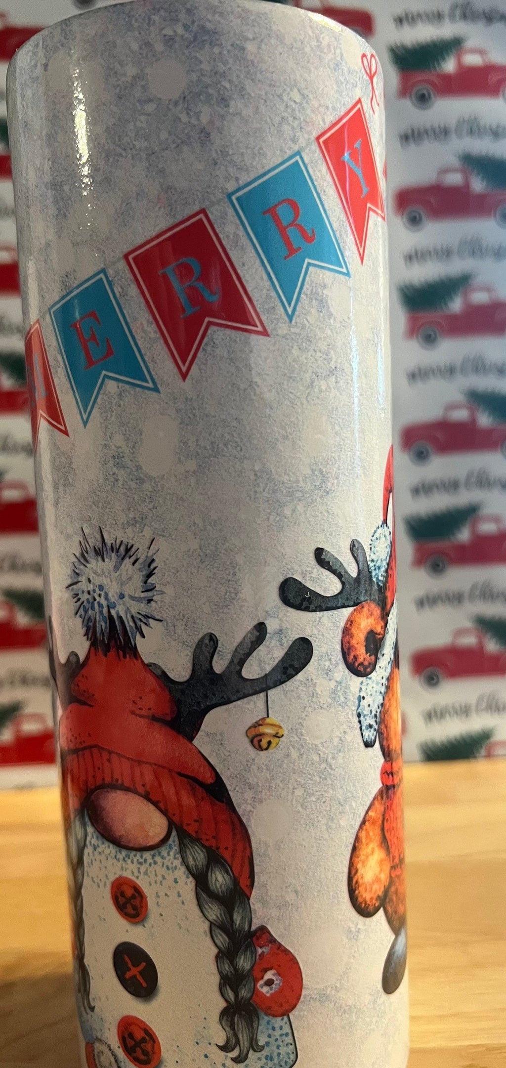 Christmas Gnome Reindeer 20oz Tumbler: Merry Christmas UV Print