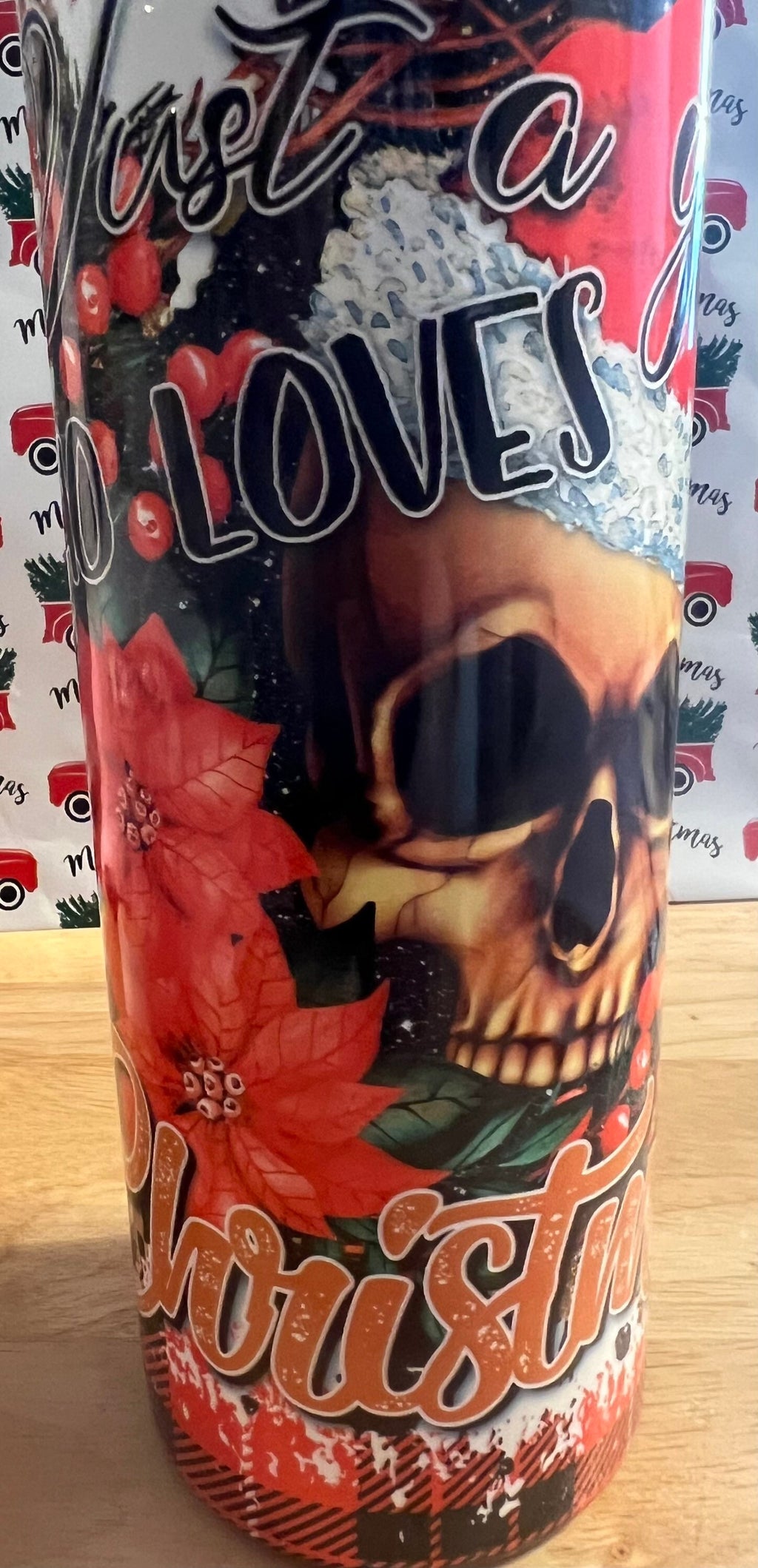 Scary Claus Skull Tumbler: Creepy Christmas 20oz Skinny Tumbler