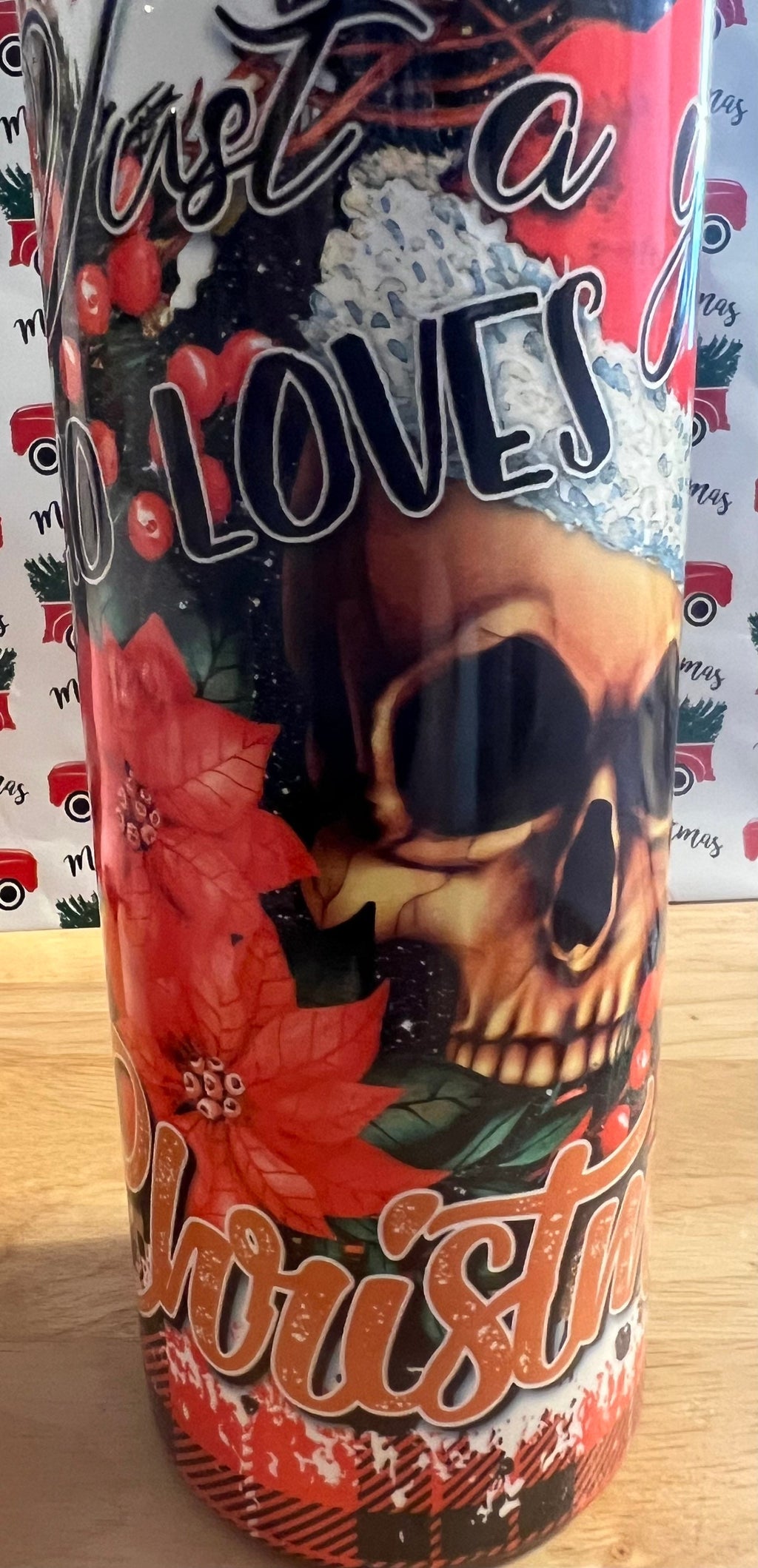 Scary Claus Skull Tumbler: Creepy Christmas 20oz Skinny Tumbler