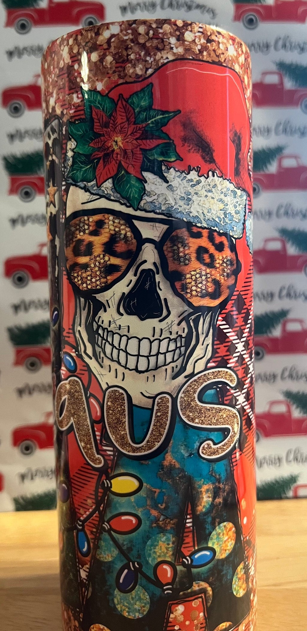 Scary Claus Skull Tumbler: Creepy Christmas 20oz Skinny Tumbler