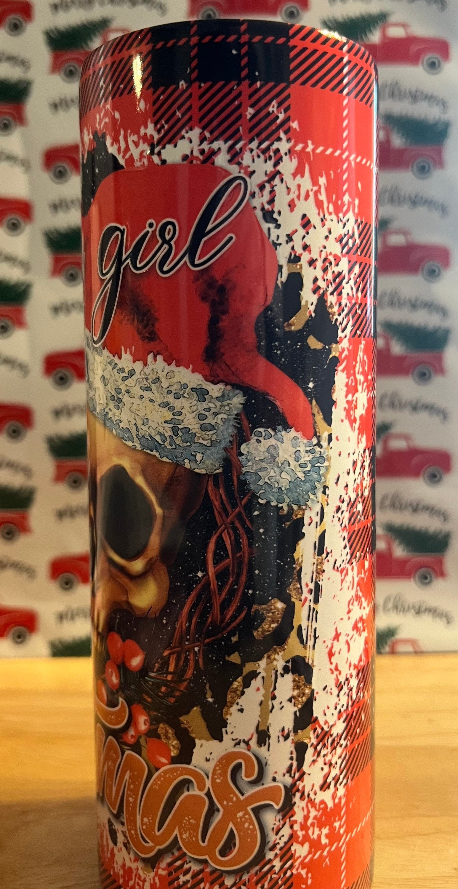 Scary Claus Skull Tumbler: Creepy Christmas 20oz Skinny Tumbler