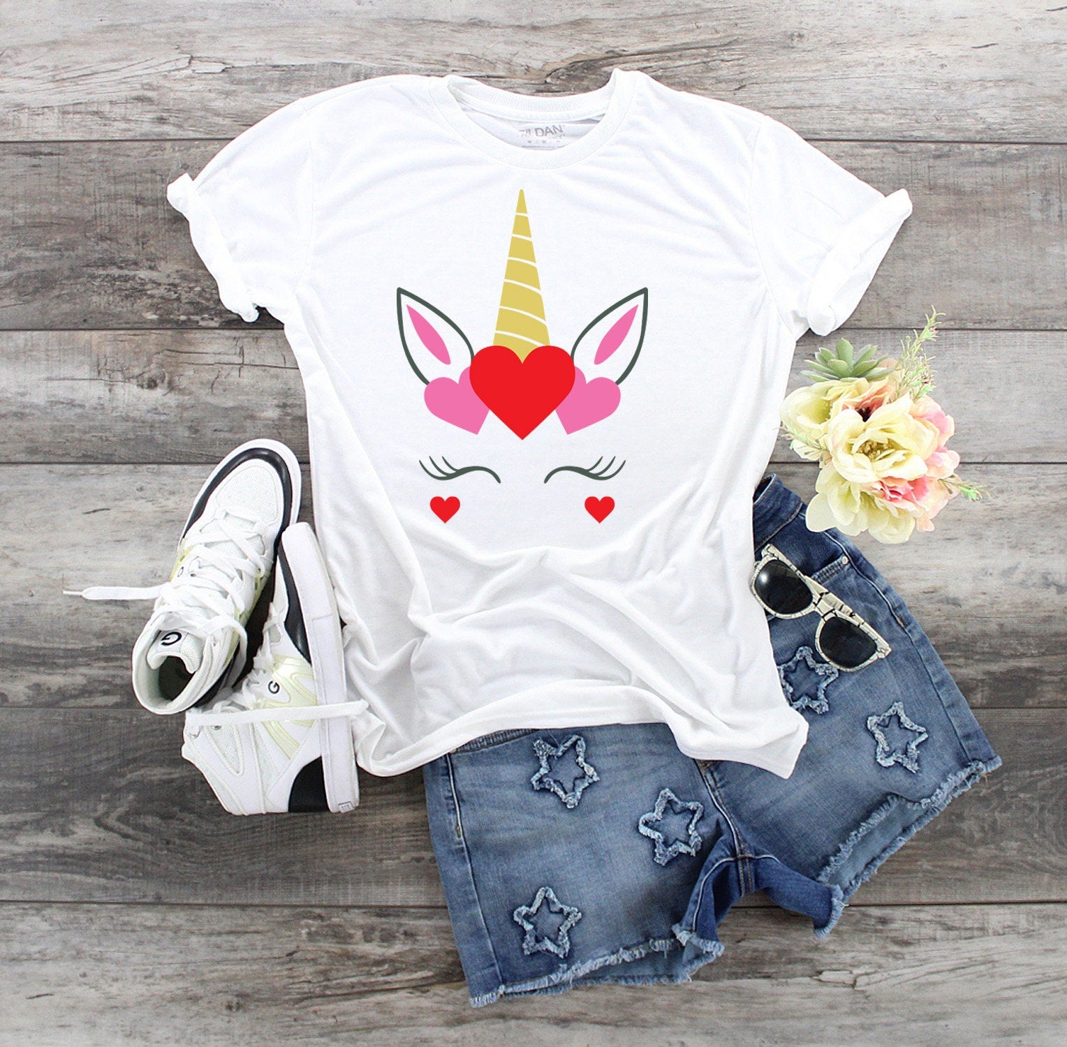 Youth Valentine Unicorn Shirt, Heart Face, Personalized