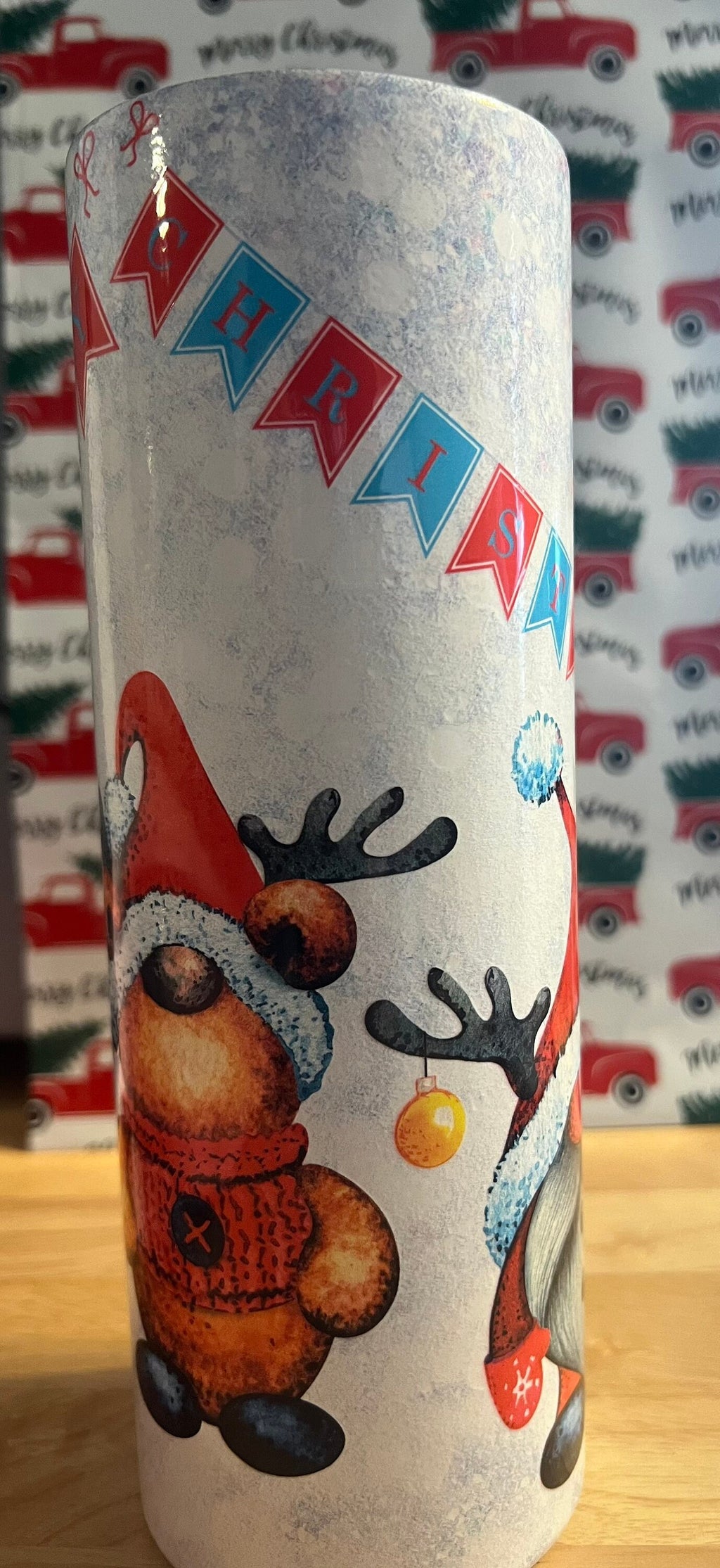 Christmas Gnome Reindeer 20oz Tumbler: Merry Christmas UV Print