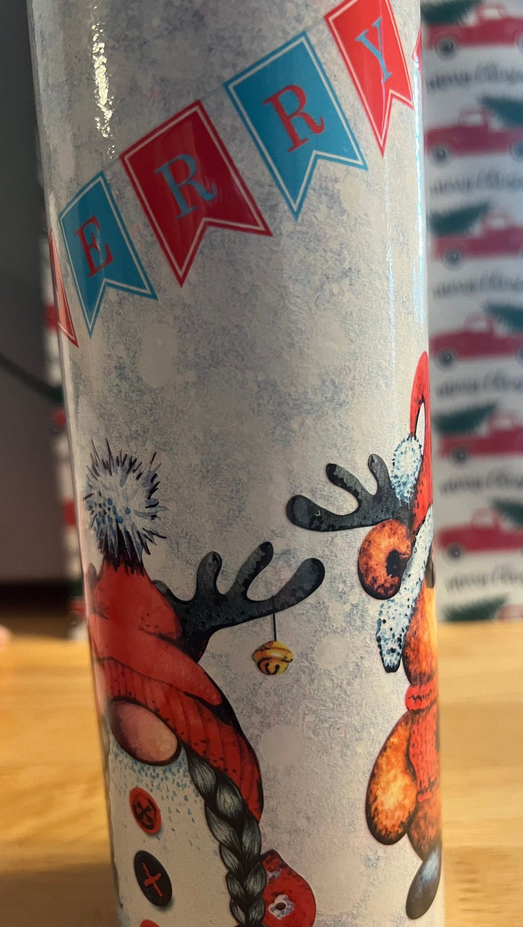 Christmas Gnome Reindeer 20oz Tumbler: Merry Christmas UV Print